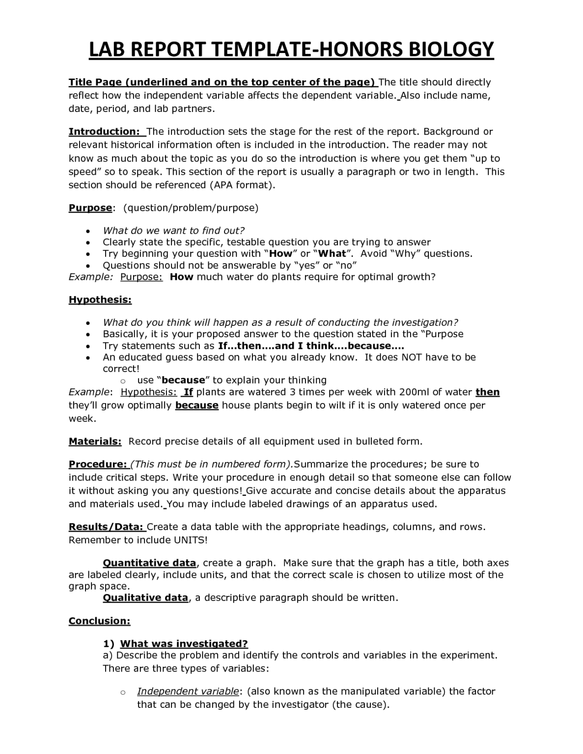 Science Lab Report Template