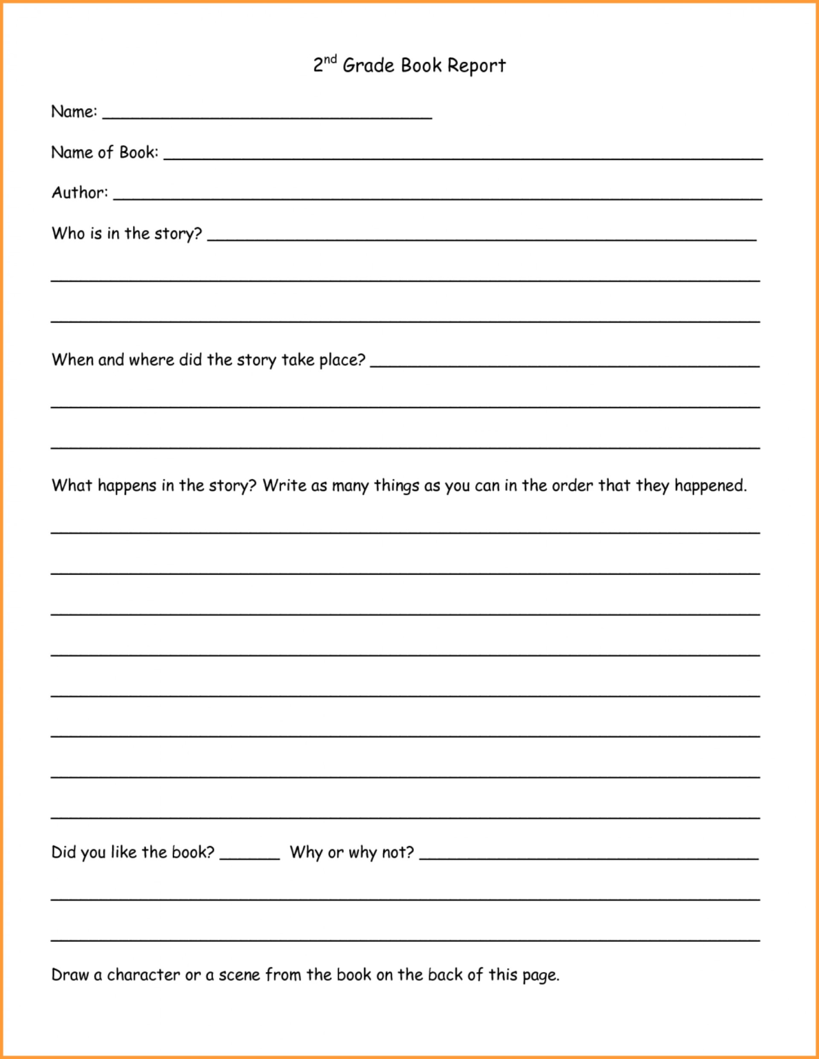 book report template for first grade