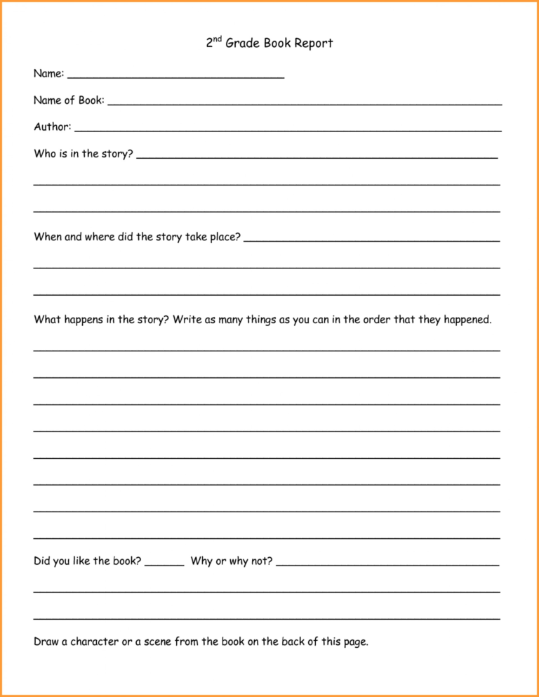 Book Report Template Middle School