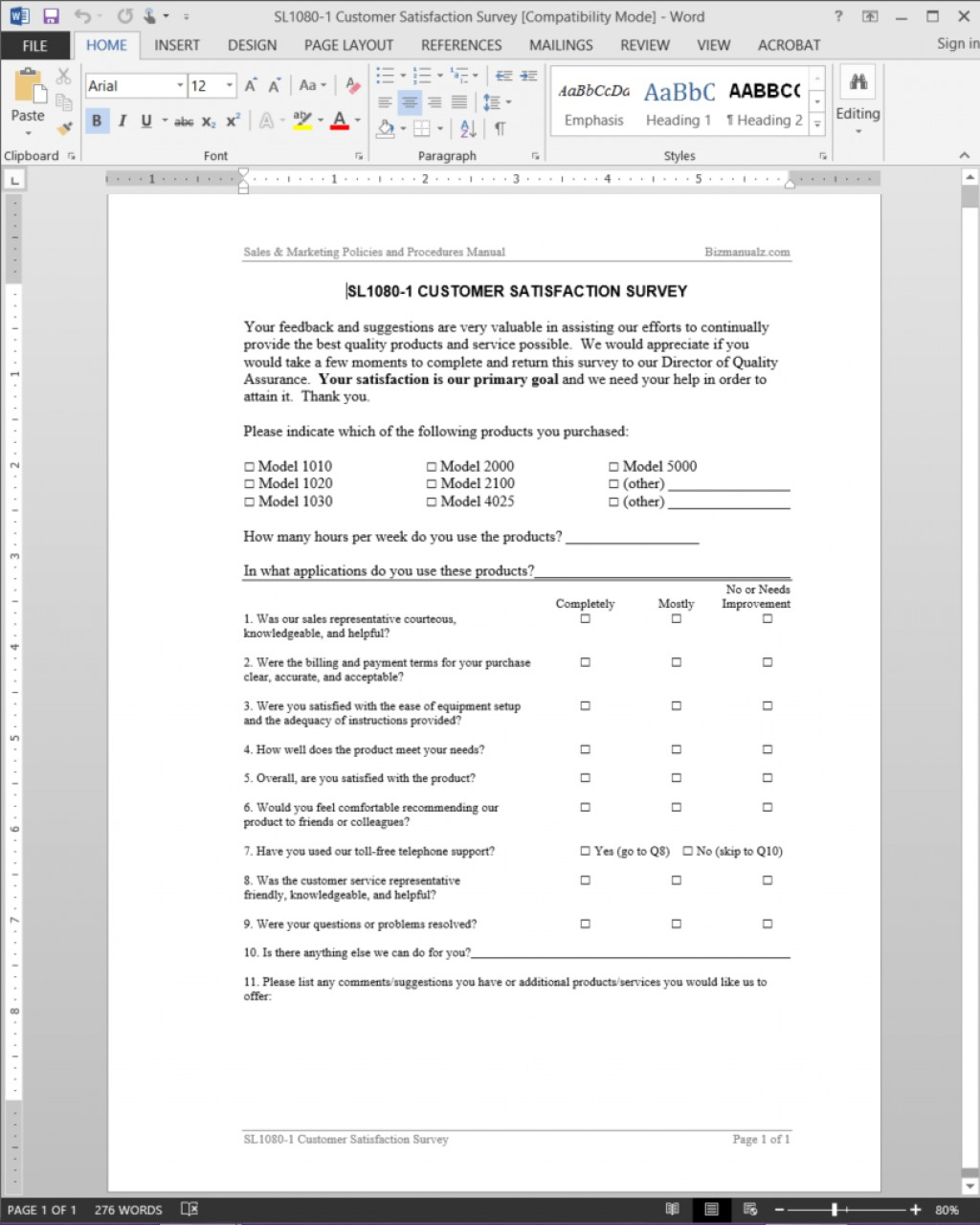 003 Free Employee Satisfaction Survey Template Word Ideas With Regard To Employee Satisfaction Survey Template Word