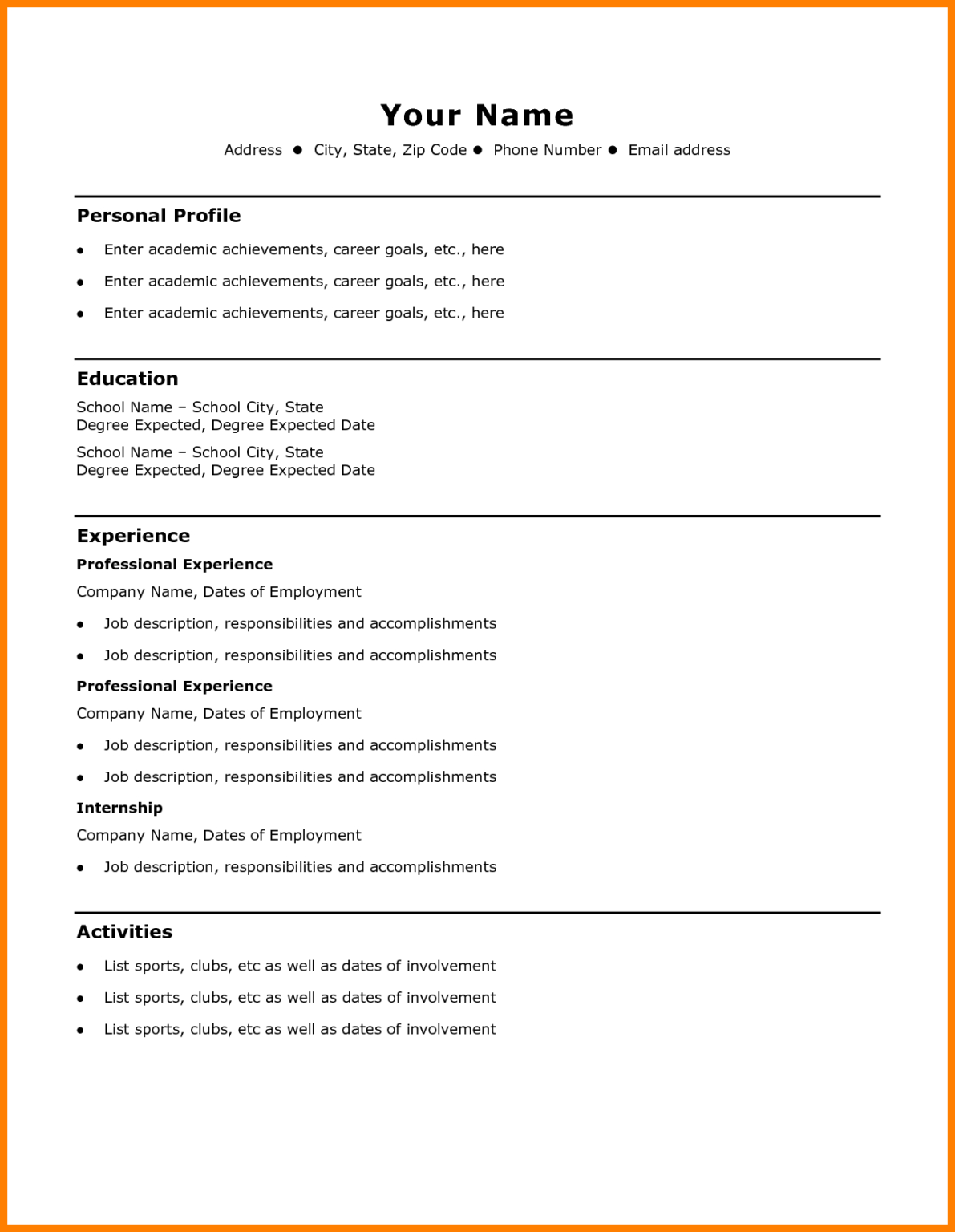 Blank Resume Templates For Microsoft Word