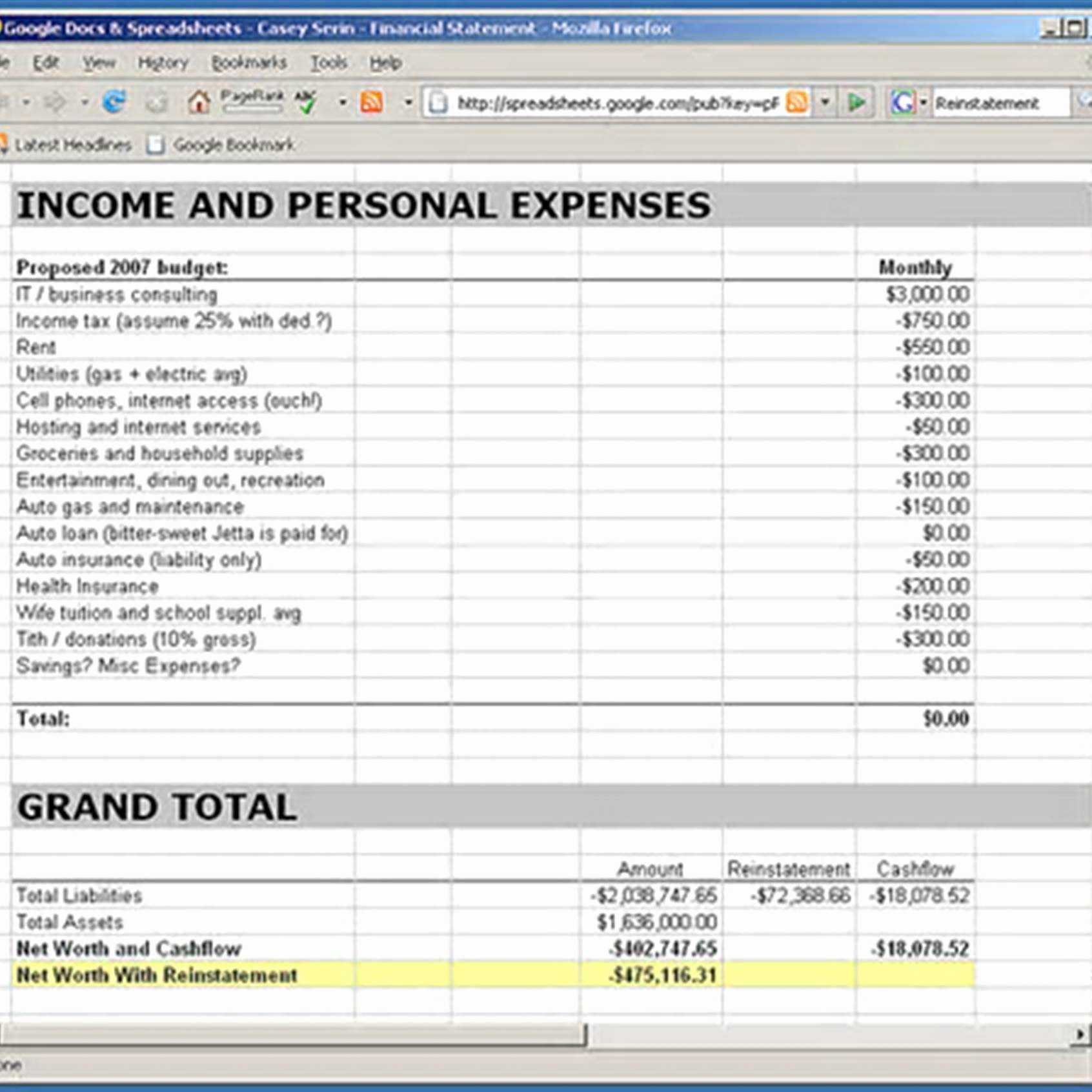 004 Personal Financial Statement Template Excel Templates Within Excel Financial Report Templates