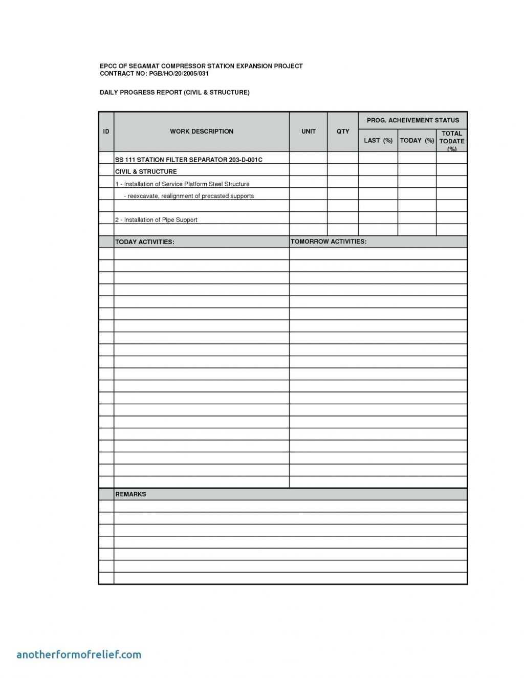 005 Construction Daily Progress Report Template Excel Status With Regard To Job Progress Report Template