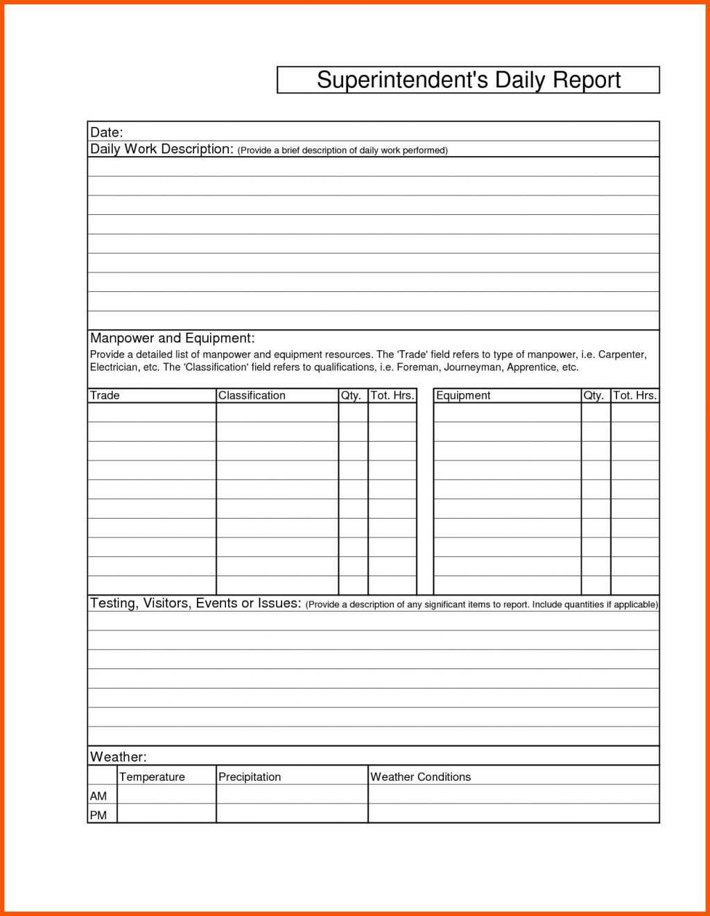 005 Construction Superintendent Daily Report Forms Work Mail Within Superintendent Daily Report Template