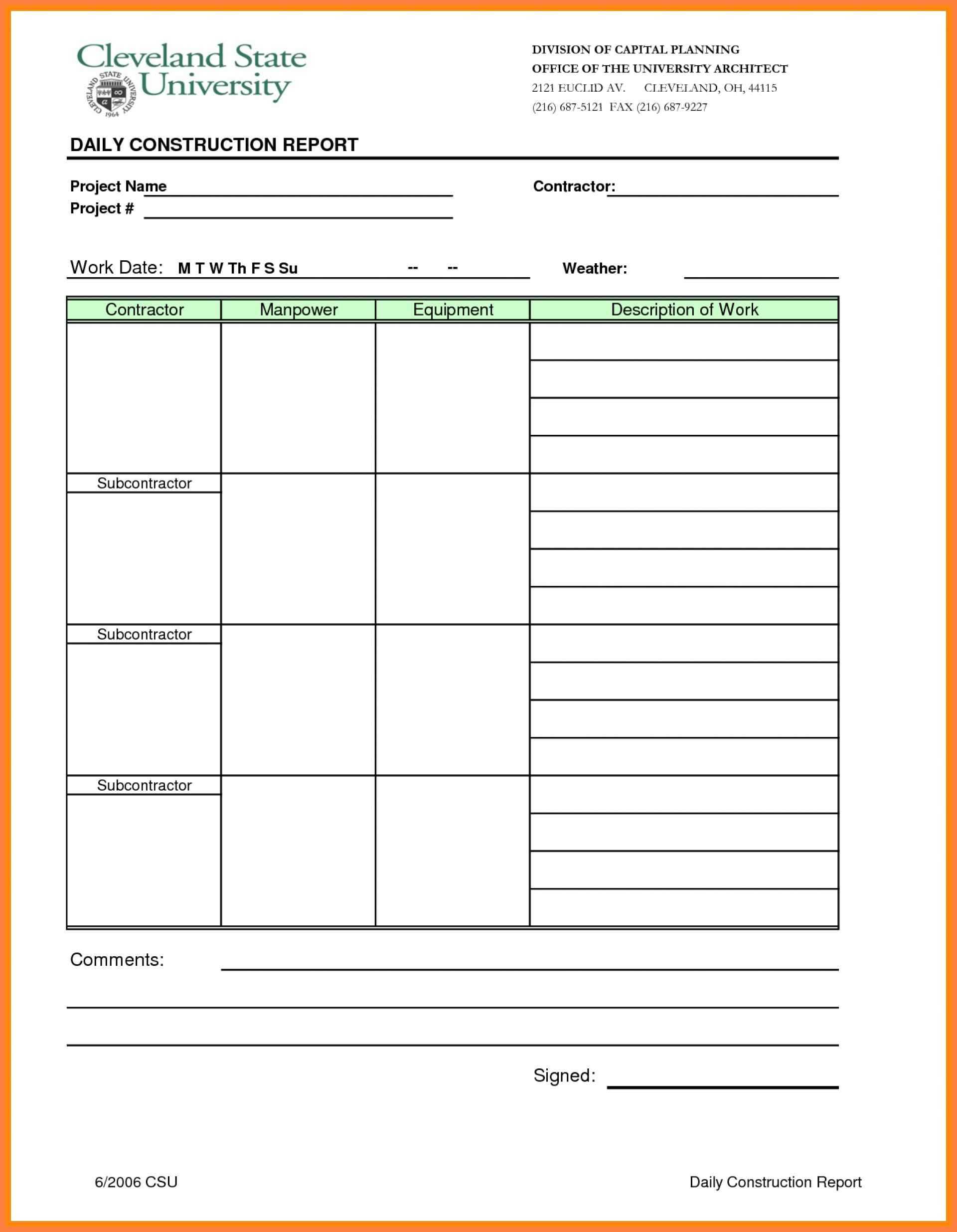 005 Daily Construction Site Report Format In Excel And With Daily Site Report Template