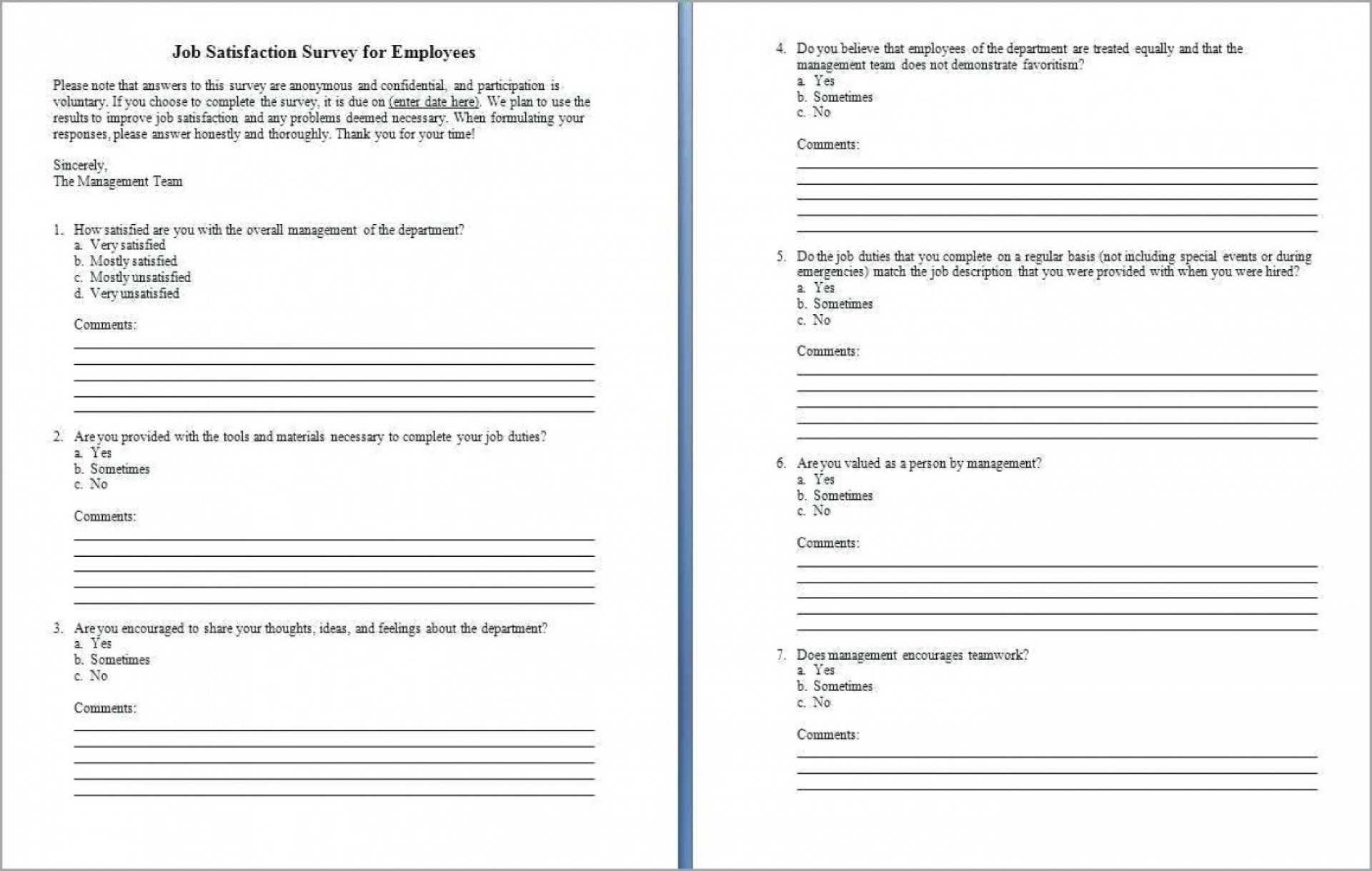 005 Employee Satisfaction Questionnaire Template Word Ideas Throughout Employee Satisfaction Survey Template Word