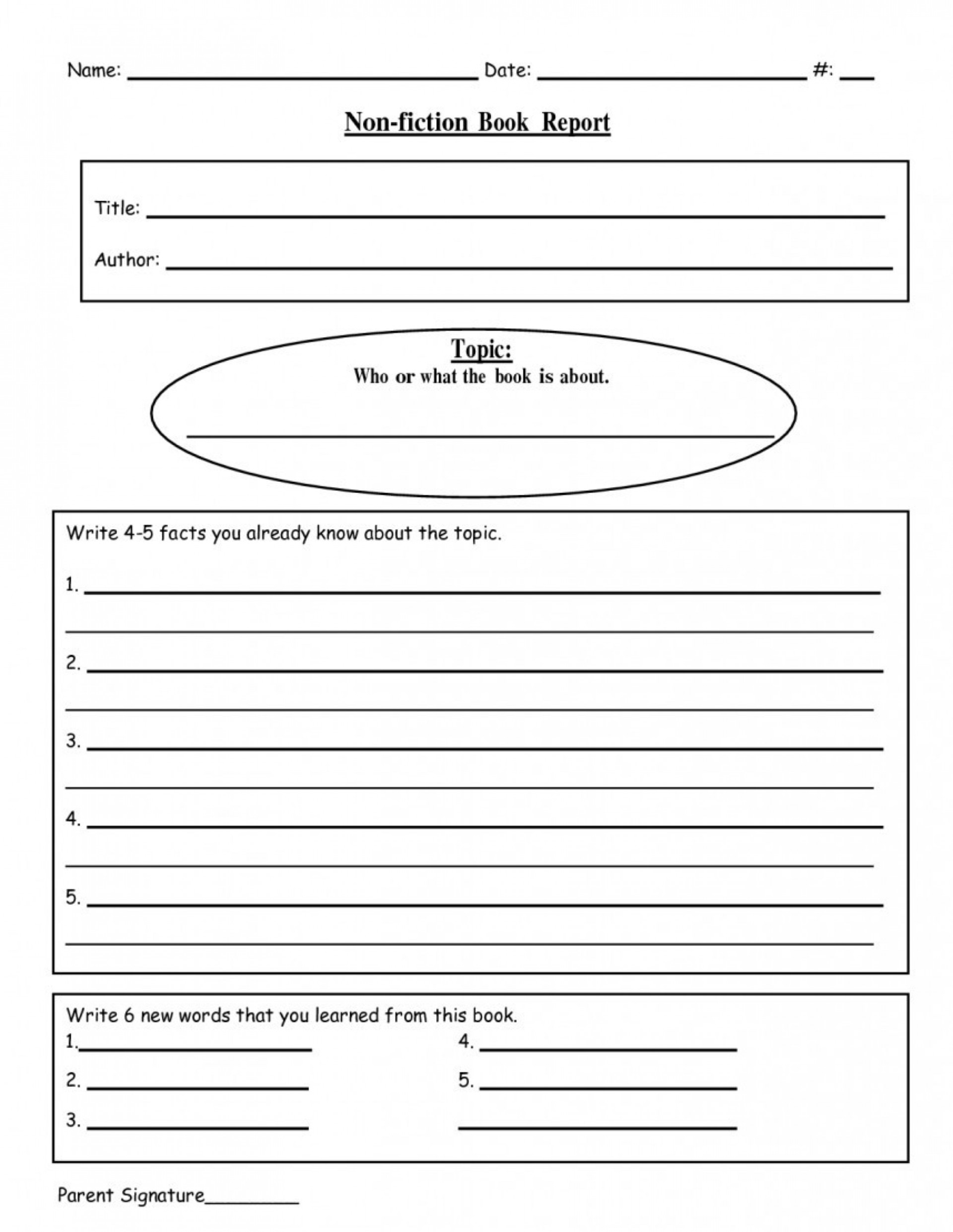 Book Report Template 4Th Grade