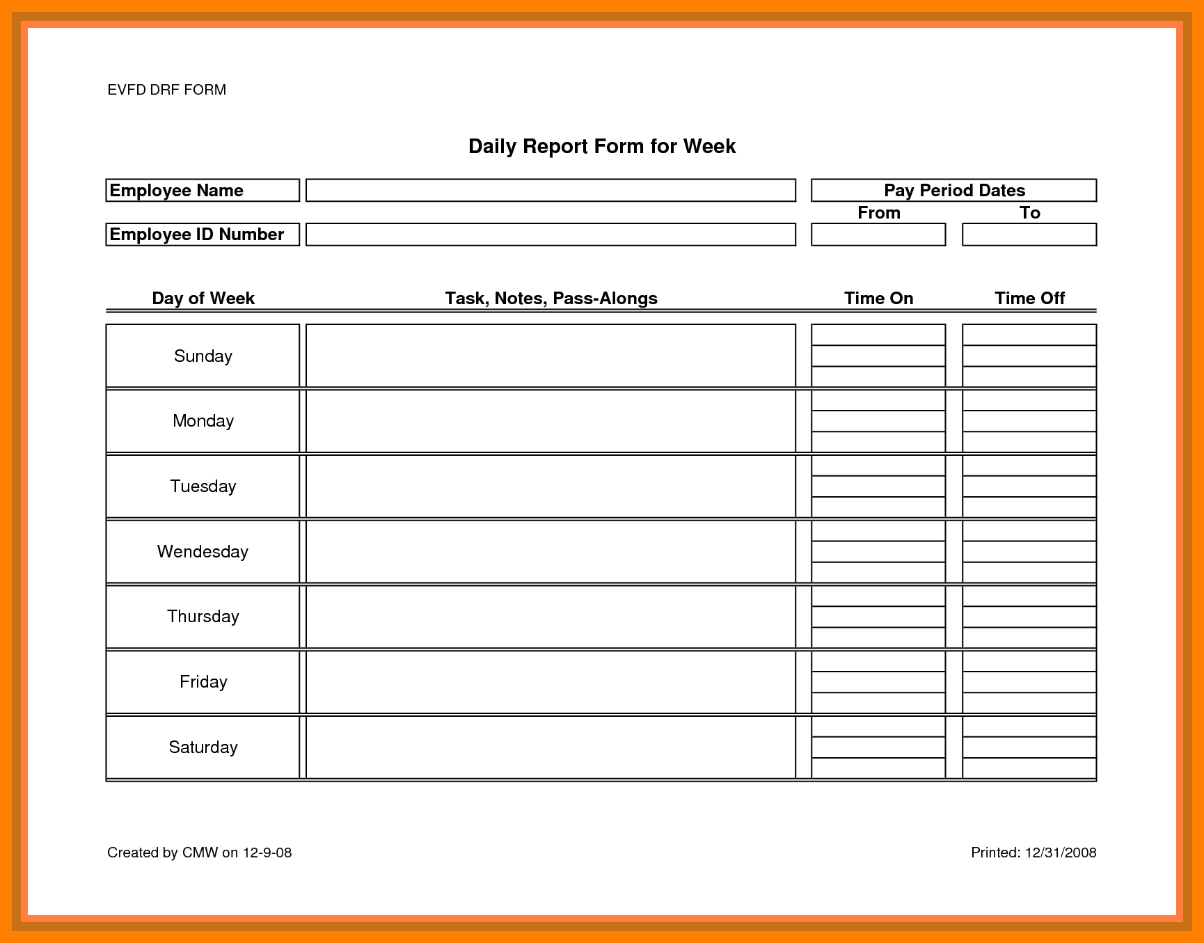007 Daily Work Report Template Ideas Reports Business Regarding Employee Daily Report Template