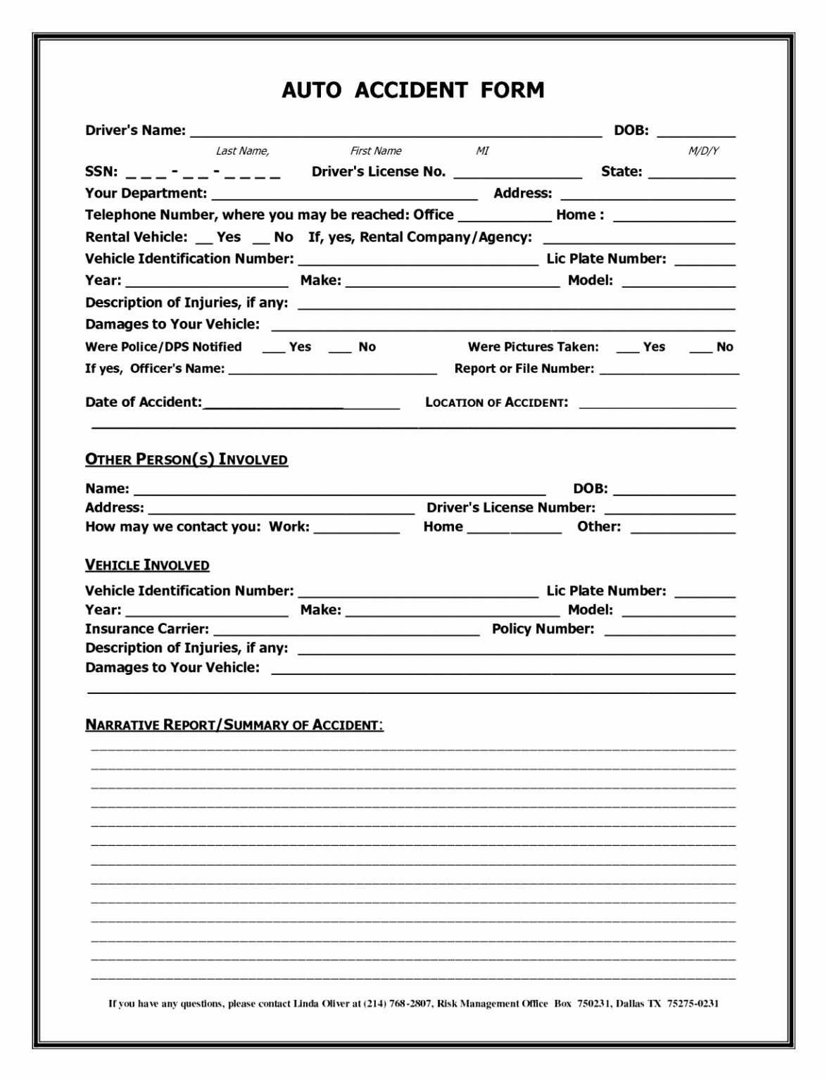 008 Auto Accident Report Form California Automobile Template For Book