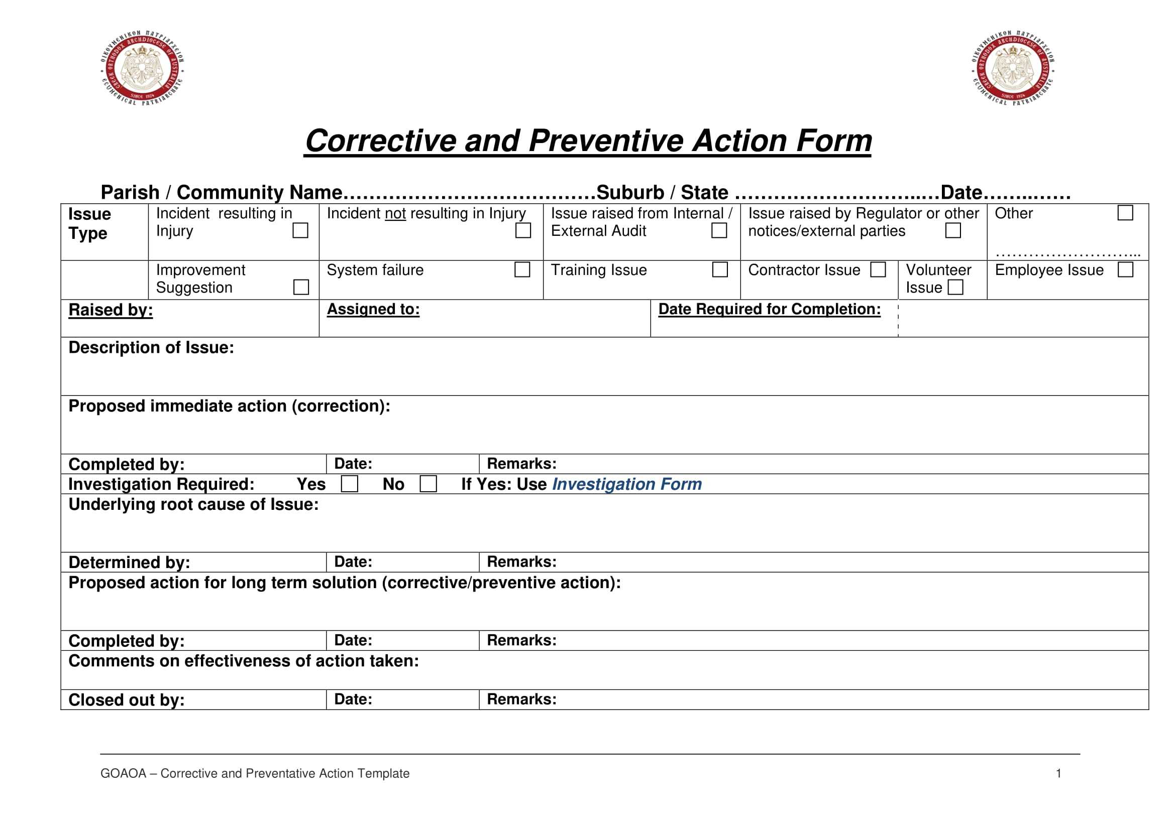 009 Corrective And Preventive Action Report Form Example In 8D Report Format Template