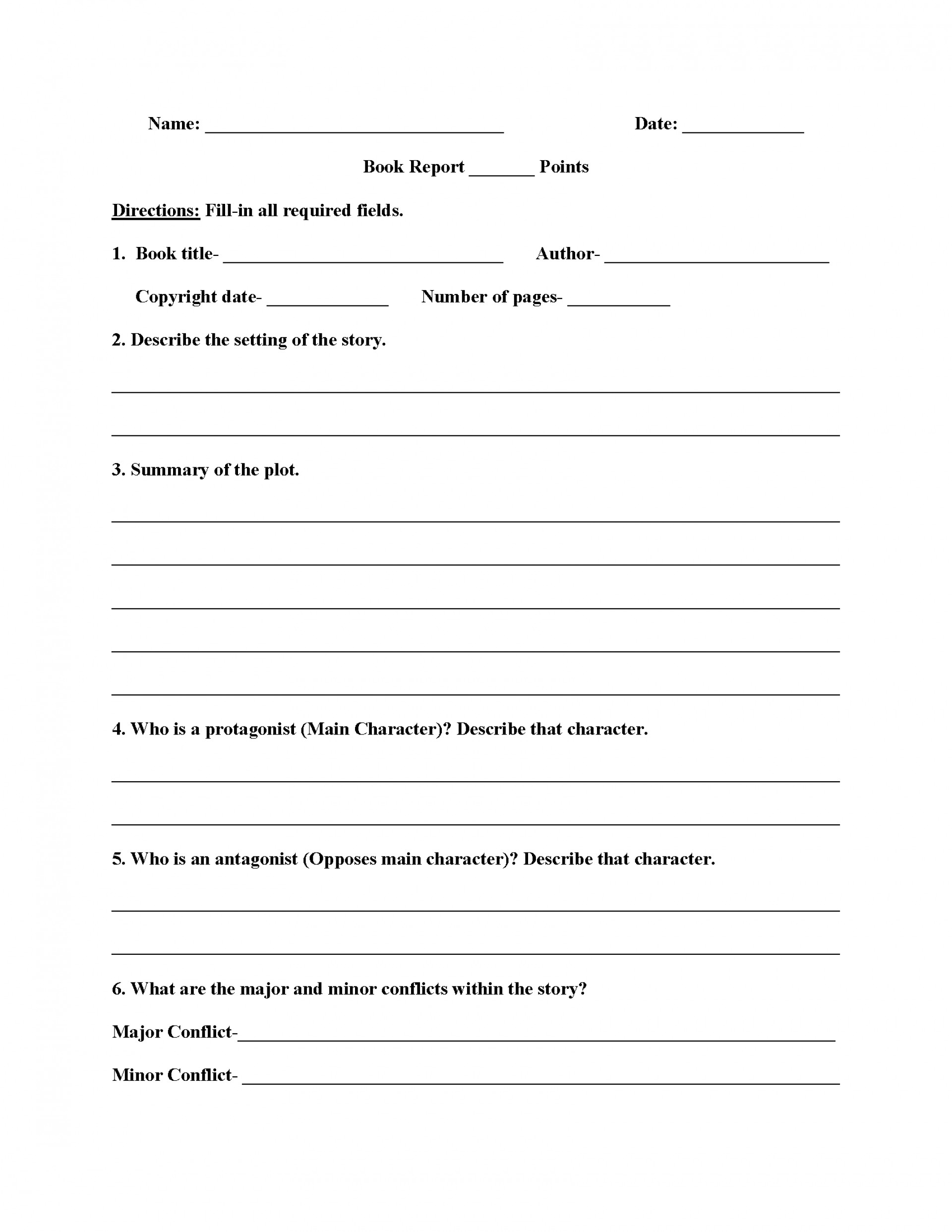 010 6Th Grade Book Report Template Ideas 3Rd Pdf Best Of Intended For Story Report Template