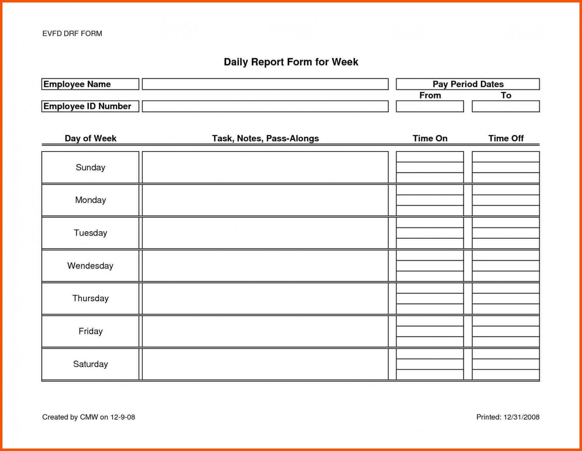 011 Construction Daily Report Form Excel Template Ideas Intended For Daily Work Report Template