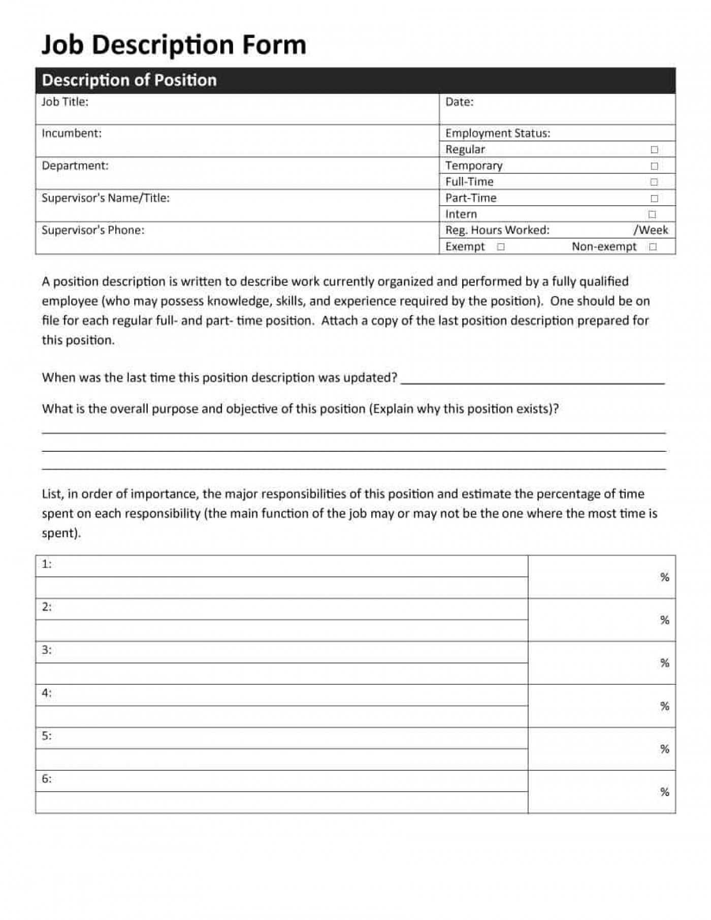 012 Free Printable Job Description Template Or Sheet With Regard To Job Descriptions Template Word