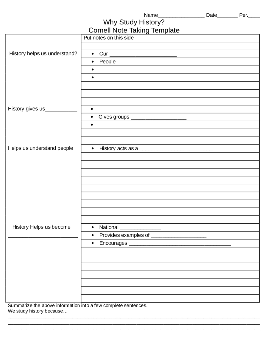 012 Template Ideas Cornell Notes Rare Download Free Word Throughout Note Taking Template Word