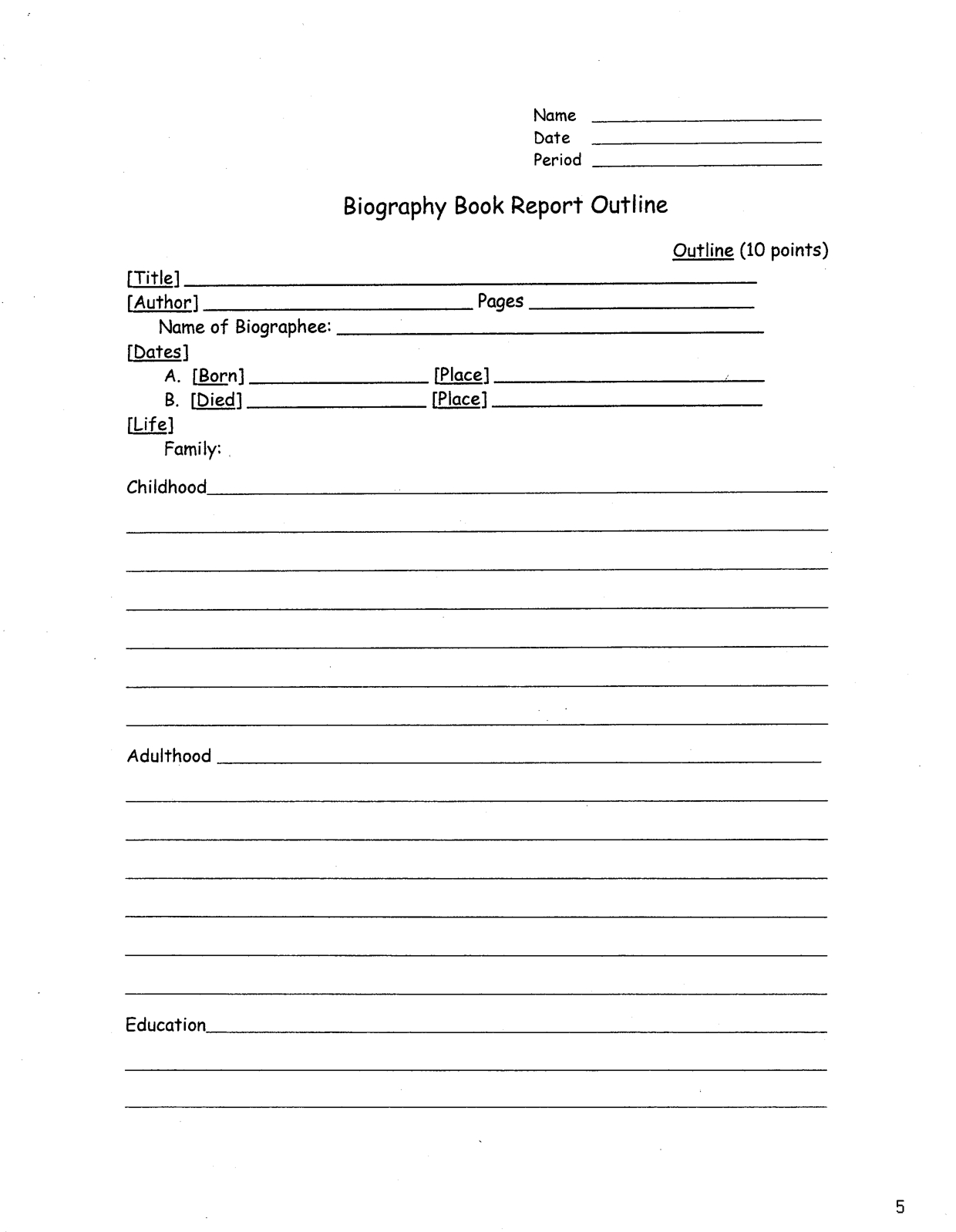 013 Biography Book Report Template Ideas Outline 83330 Pertaining To Book Report Template 5Th Grade
