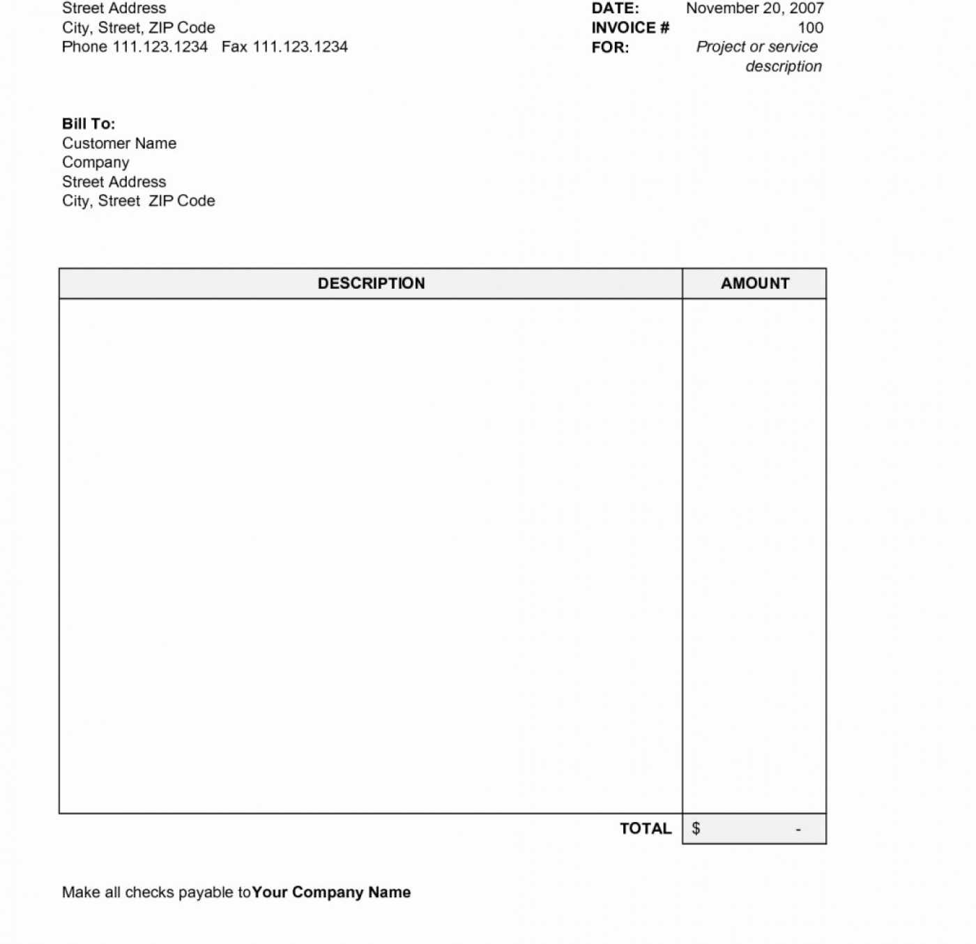 013 Invoice Template Word Doc Free Download Printable With Regard To Blank Html Templates Free Download