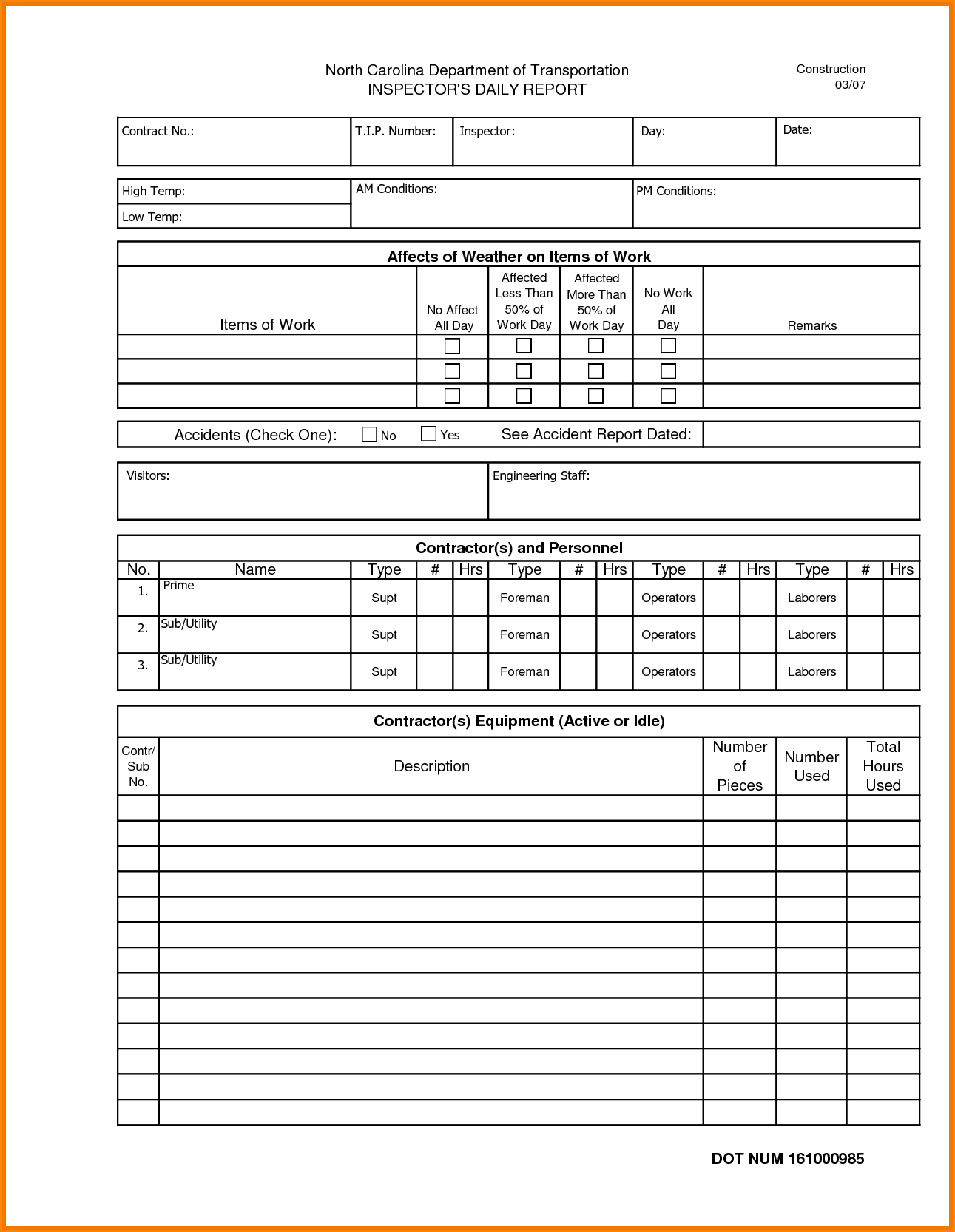 016 Construction Superintendent Daily Report Forms Template For Superintendent Daily Report Template