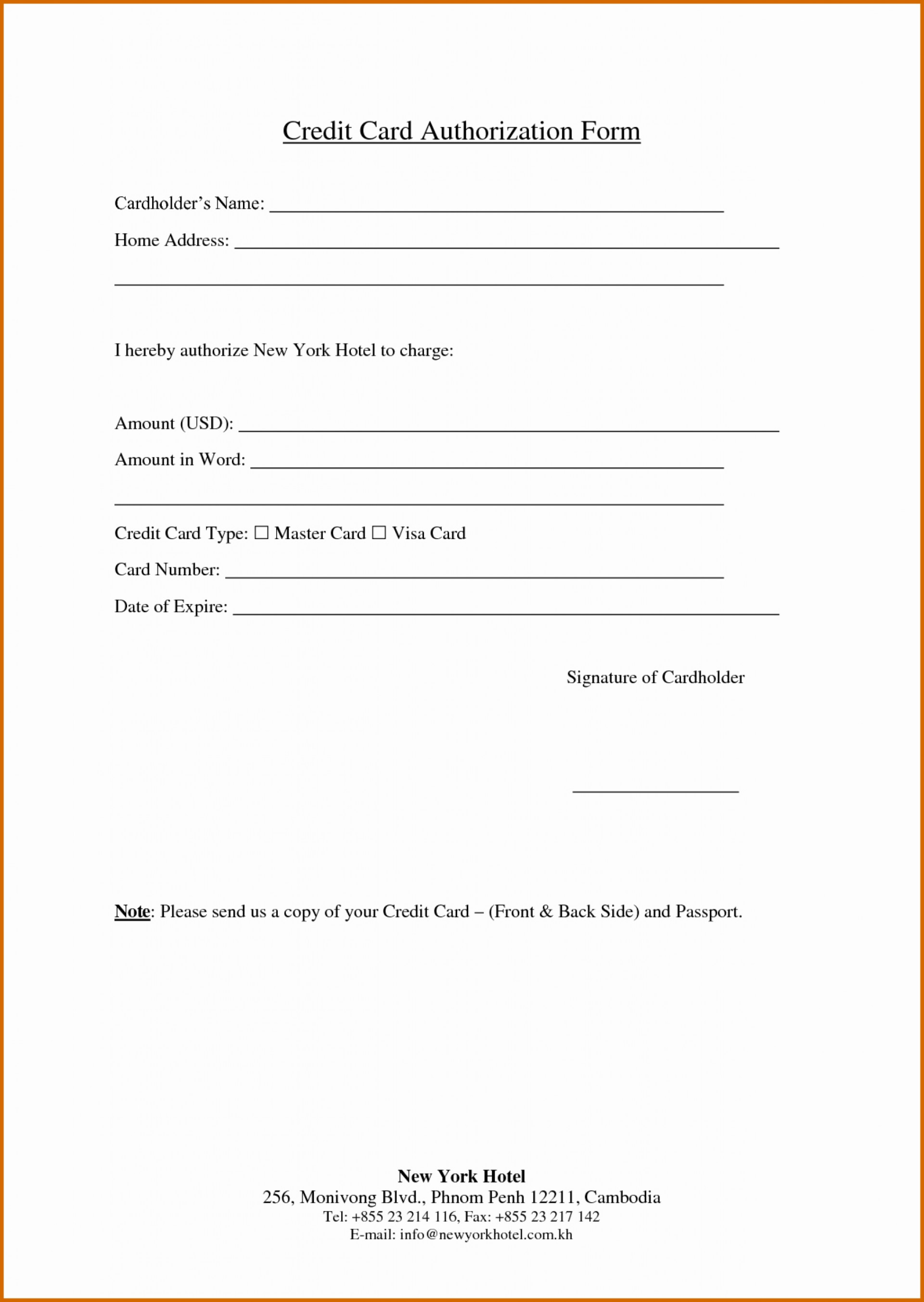 016 Credit Card Authorization Form Template Free Printable Pertaining To Credit Card Authorization Form Template Word