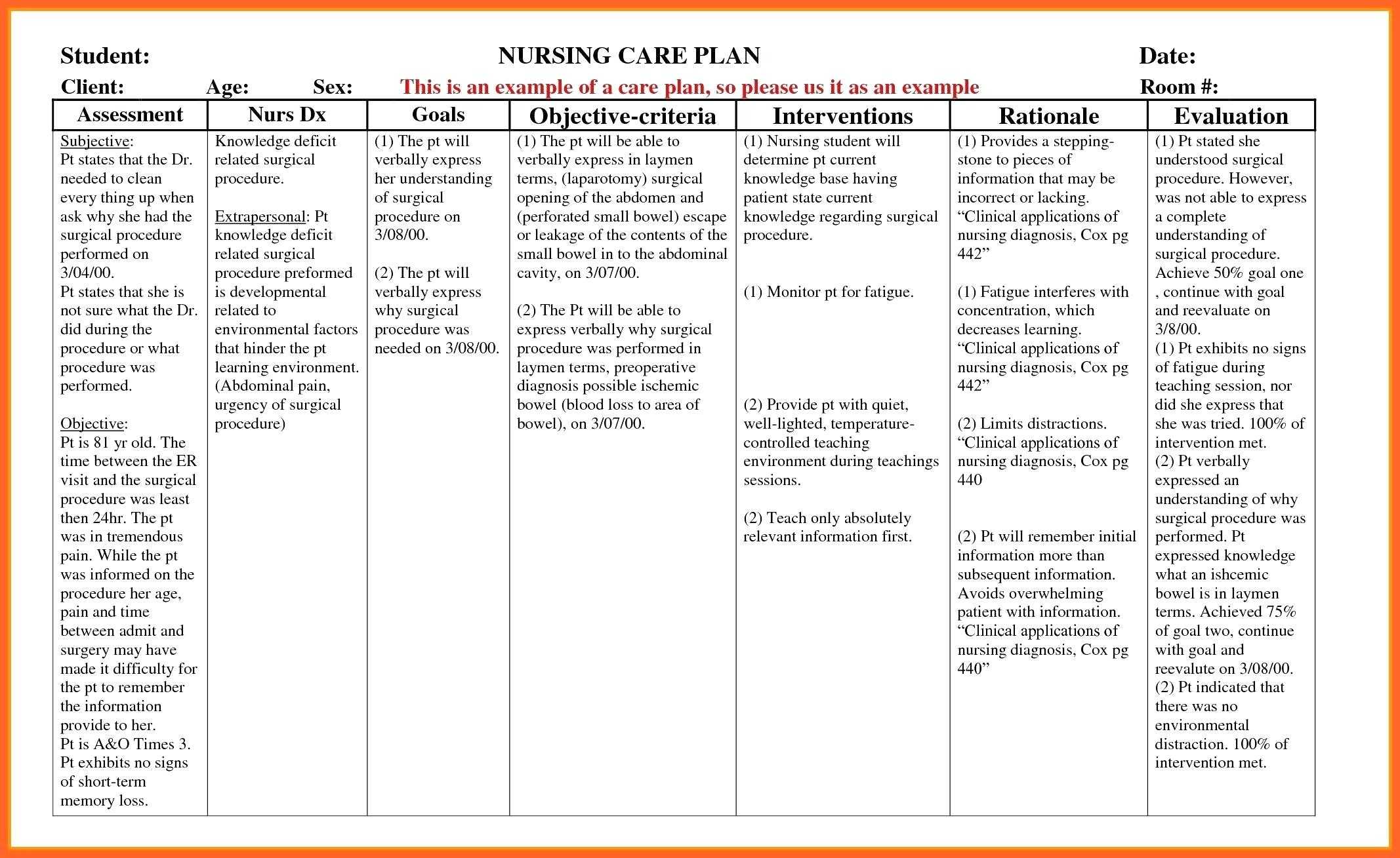 016 Nursing Care Plan Template Blank Magnificent Ideas Forms Throughout Nursing Care Plan Templates Blank