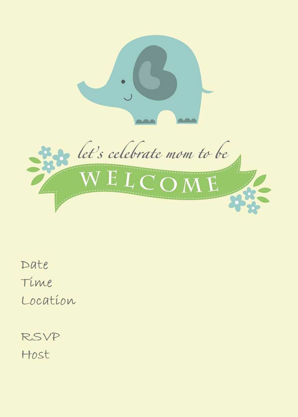 017 Free Baby Shower Invitation Blue Elephant Template Ideas Inside Blank Elephant Template