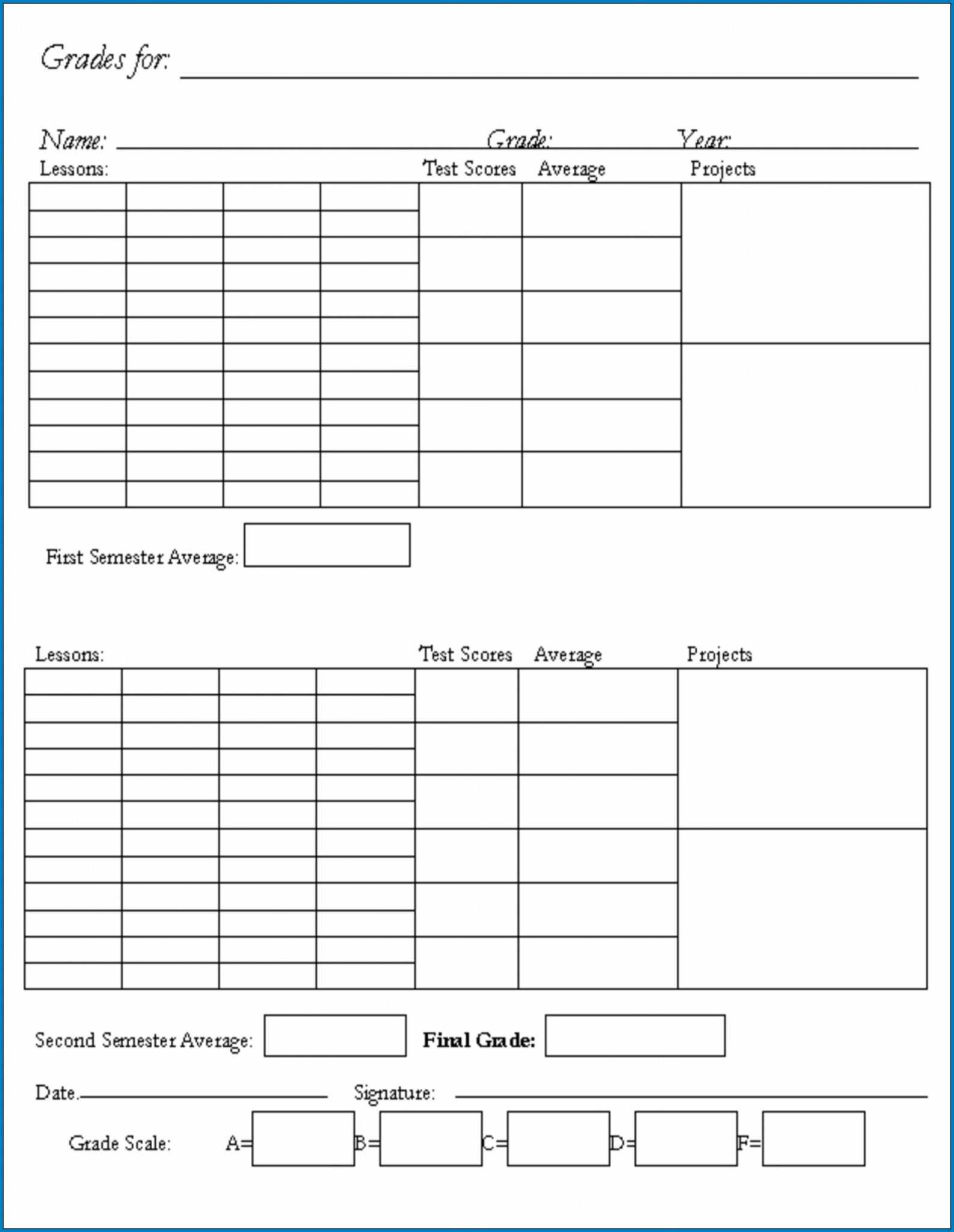 Middle School Report Card Template Free Printable