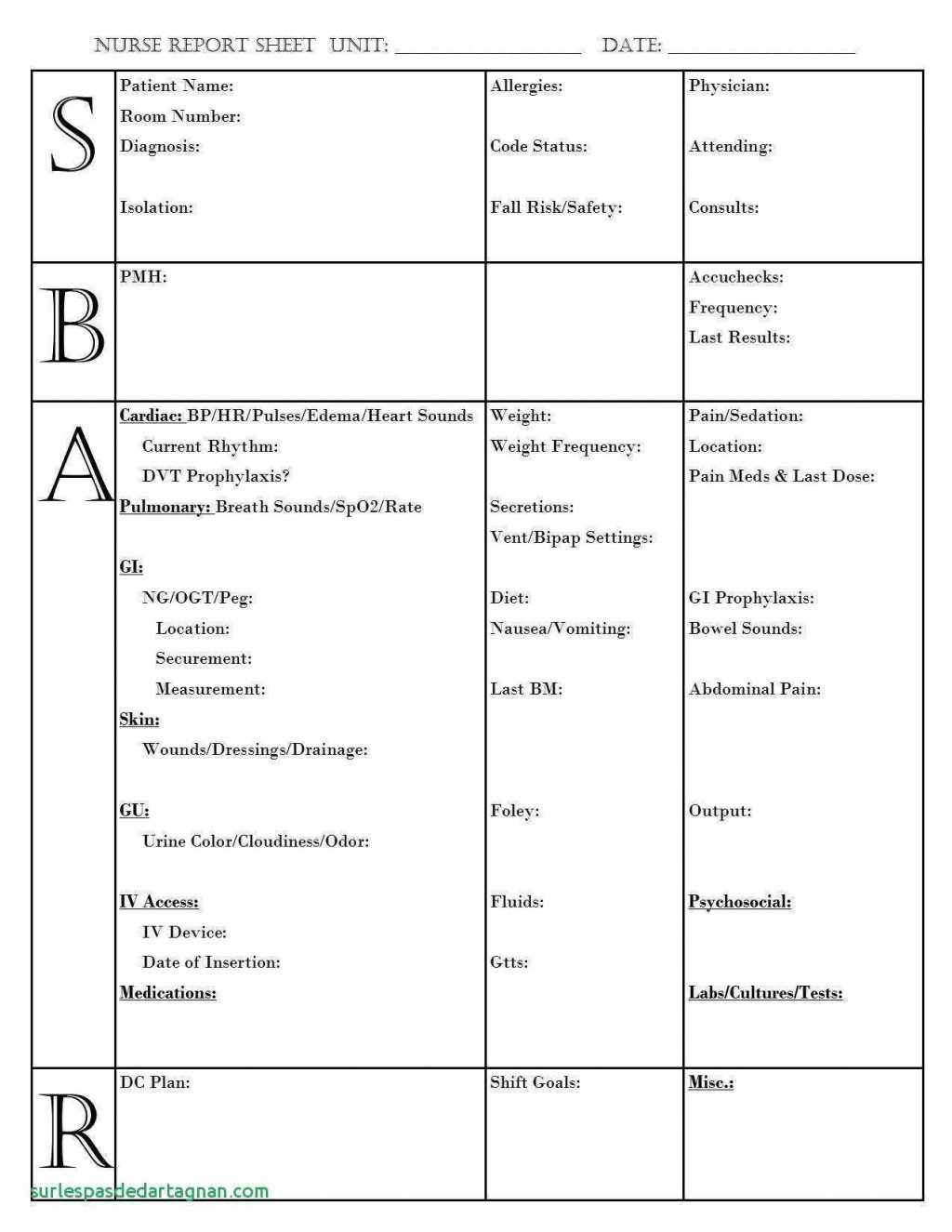 017 Template Ideas Nursing Shift Report Pocket Brainsheet 2 In Nursing Report Sheet Templates