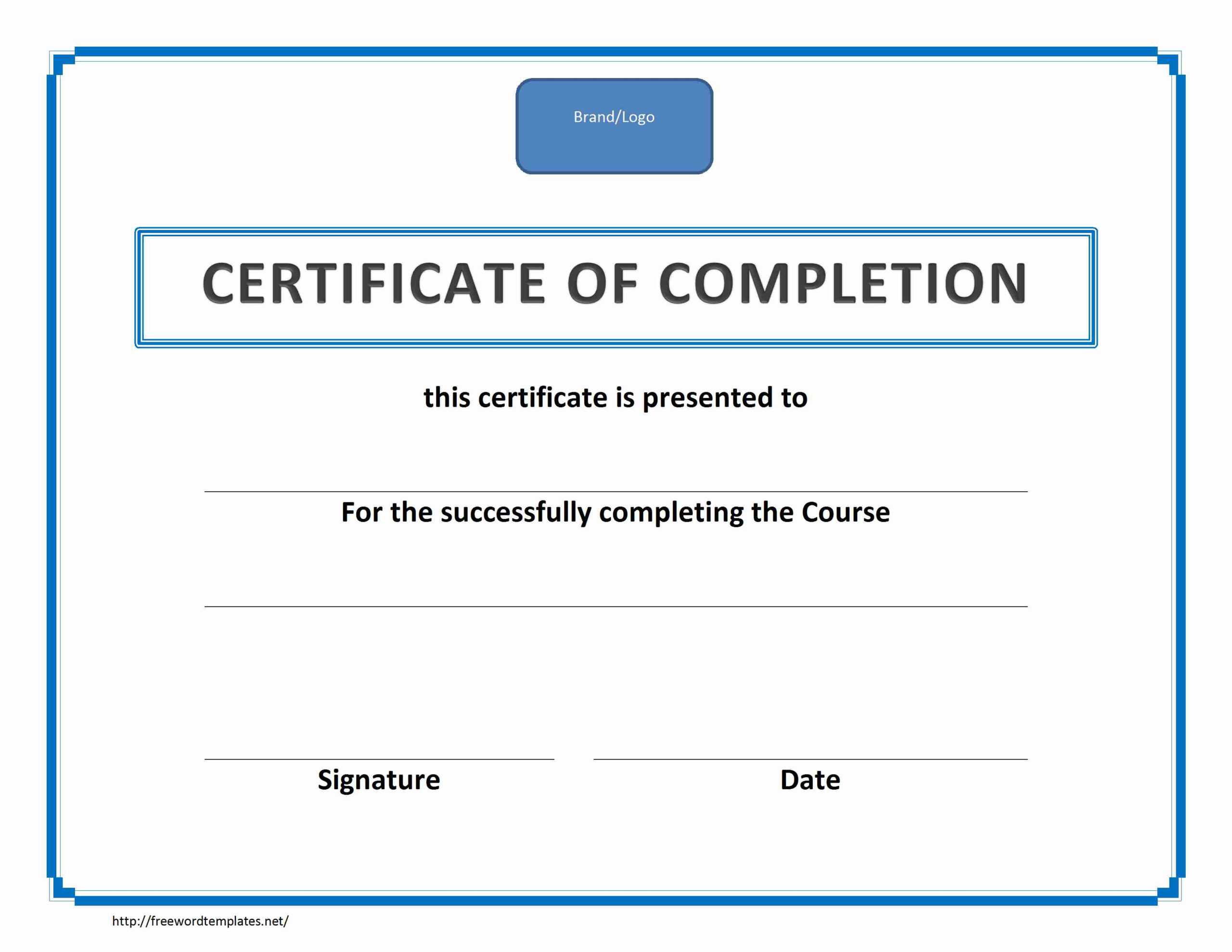 017 Template Ideas Training Certificate Of Completion Intended For Training Certificate Template Word Format