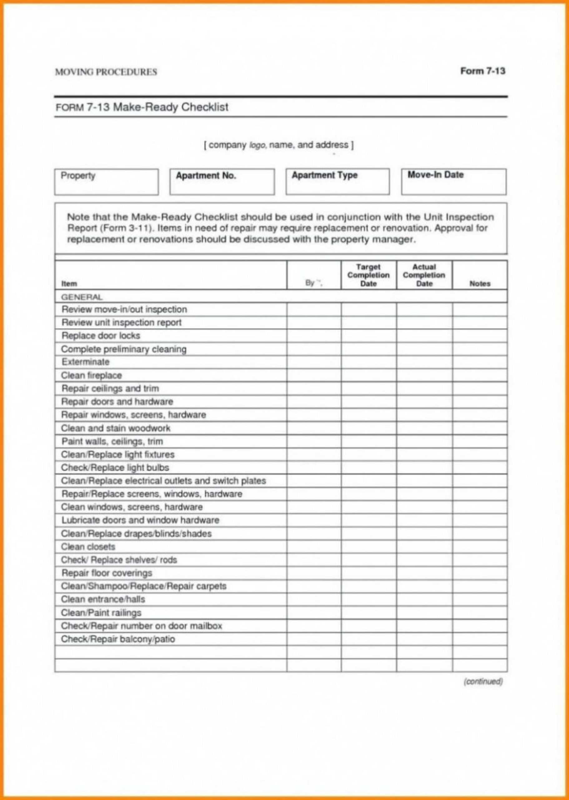 018 Property Management Maintenance Checklist Template Ideas Regarding Property Management Inspection Report Template