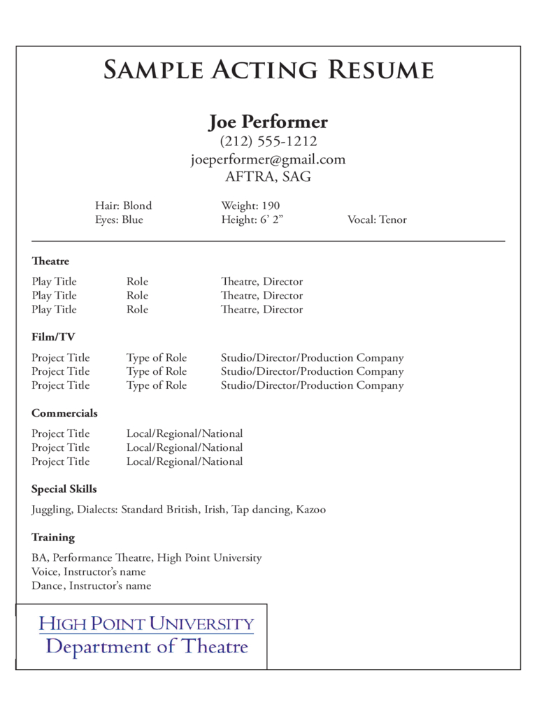 022 Beginner Actor Resume Template Actingesume Microsoft Within Theatrical Resume Template Word