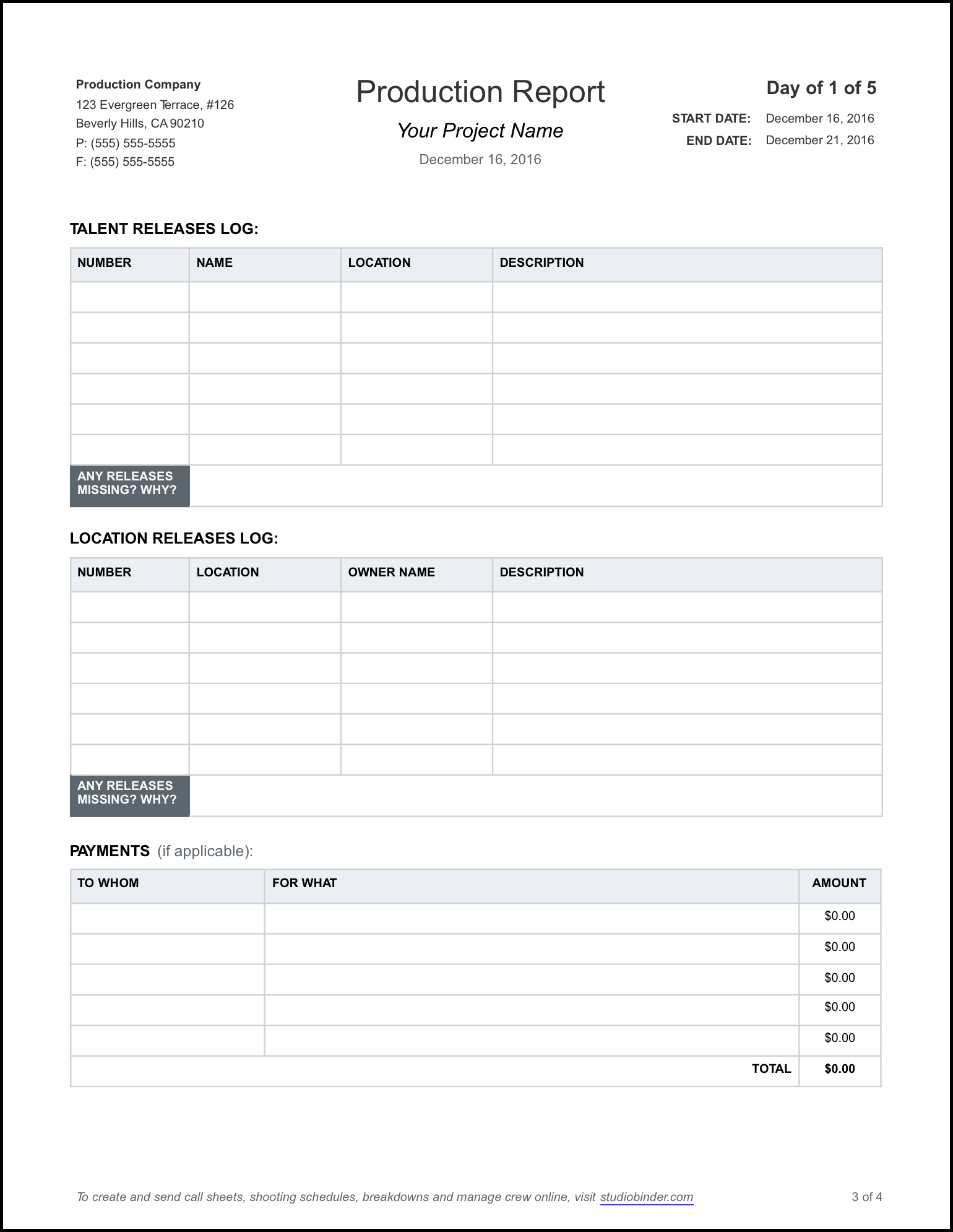 023 Daily Production Report Template Page Studiobinderx37504 In Production Status Report Template