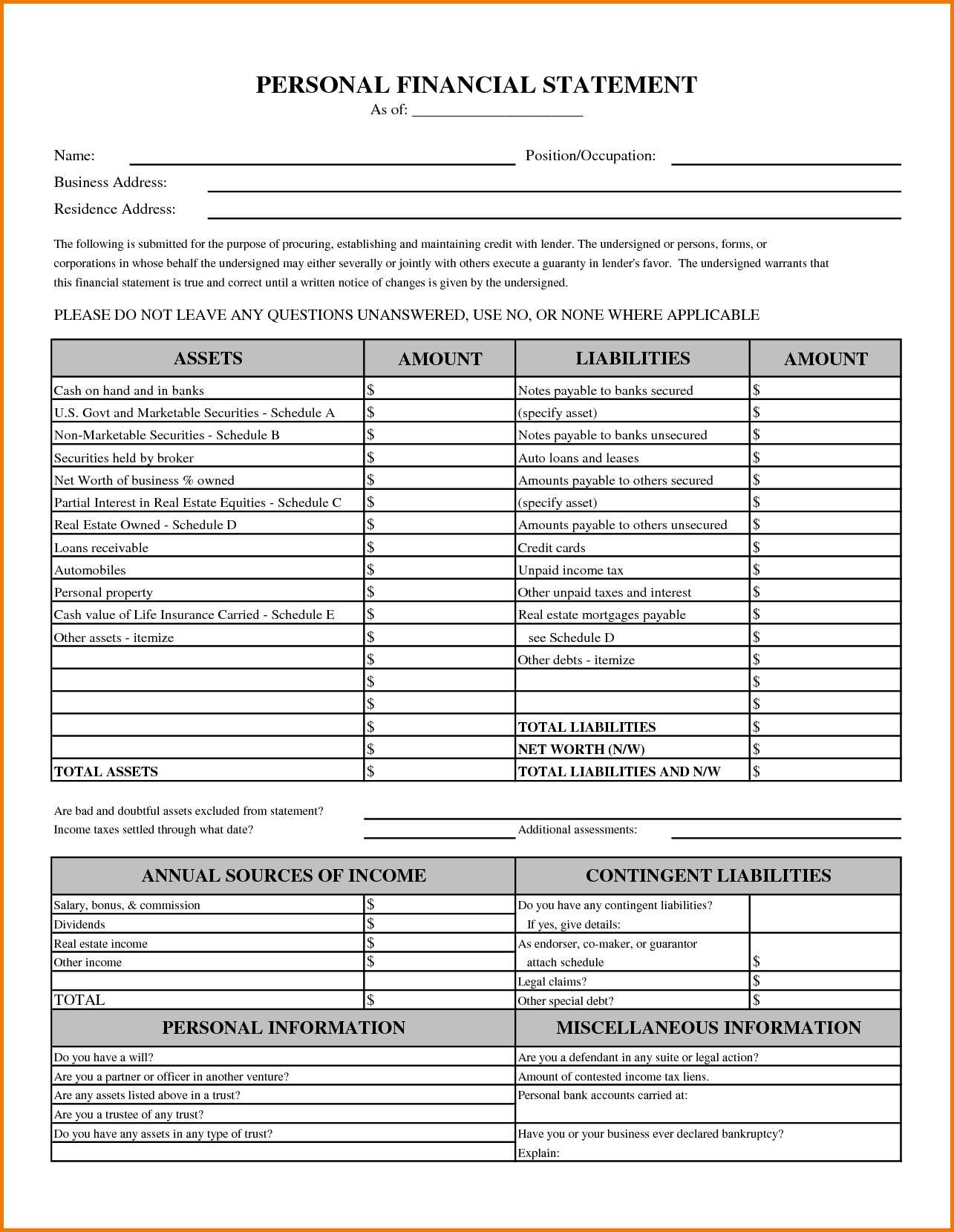 024 Personal Financial Statement Template Uk And Rare Ideas In Blank Personal Financial Statement Template