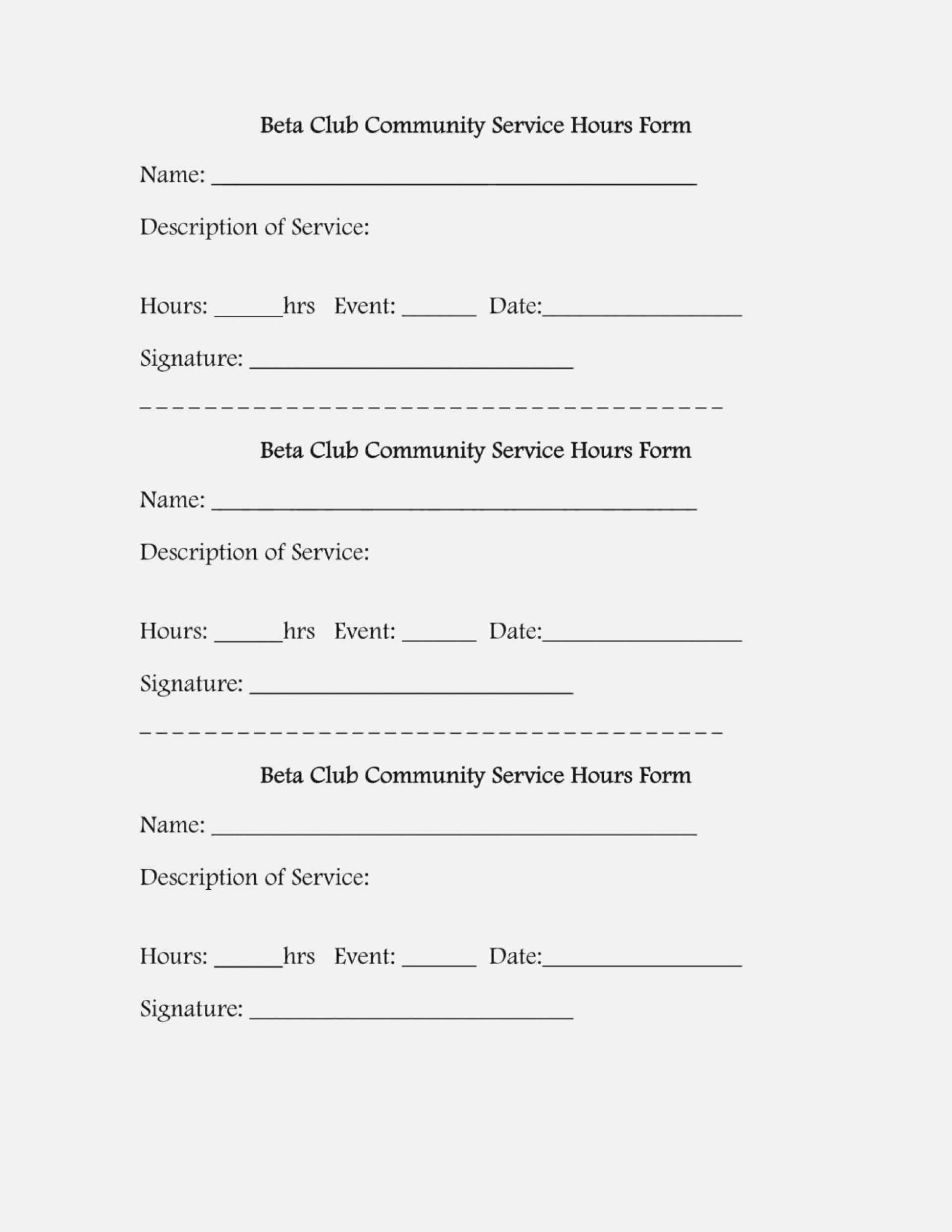 024 Volunteer Hours Form Template Application Unbelievable Regarding Community Service Template Word