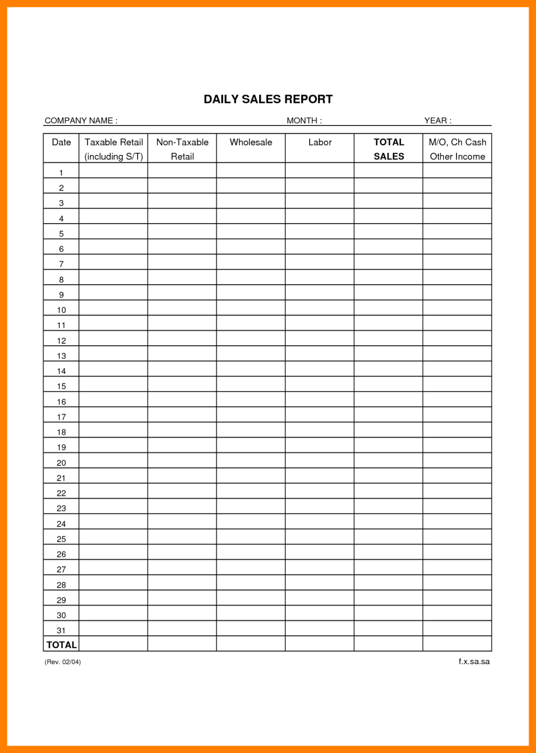 Daily Sales Report Template Excel Free Sample Professional Template