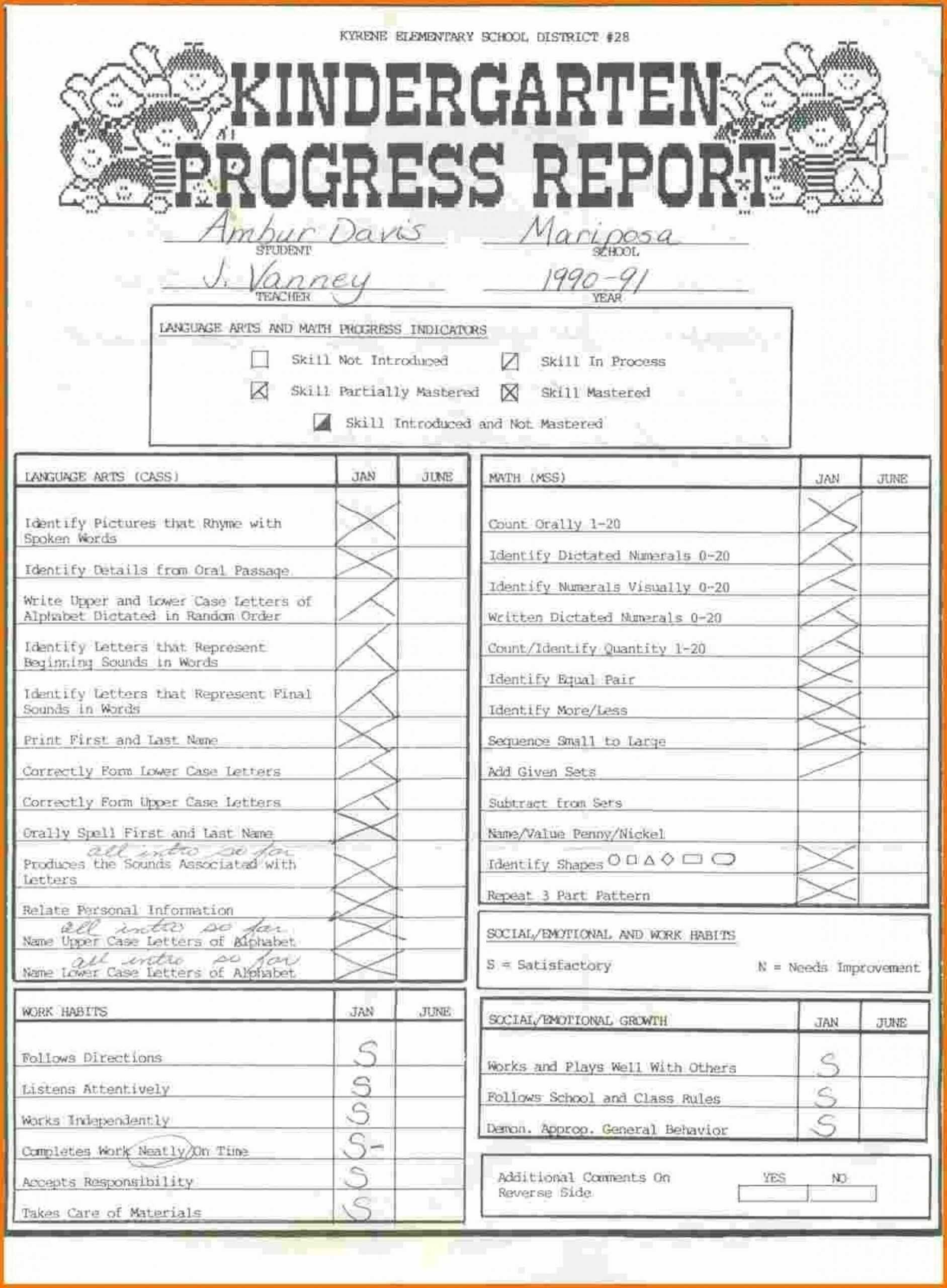 027 Kindergarten Report Card Template Ideas Screen Shot At In Kindergarten Report Card Template