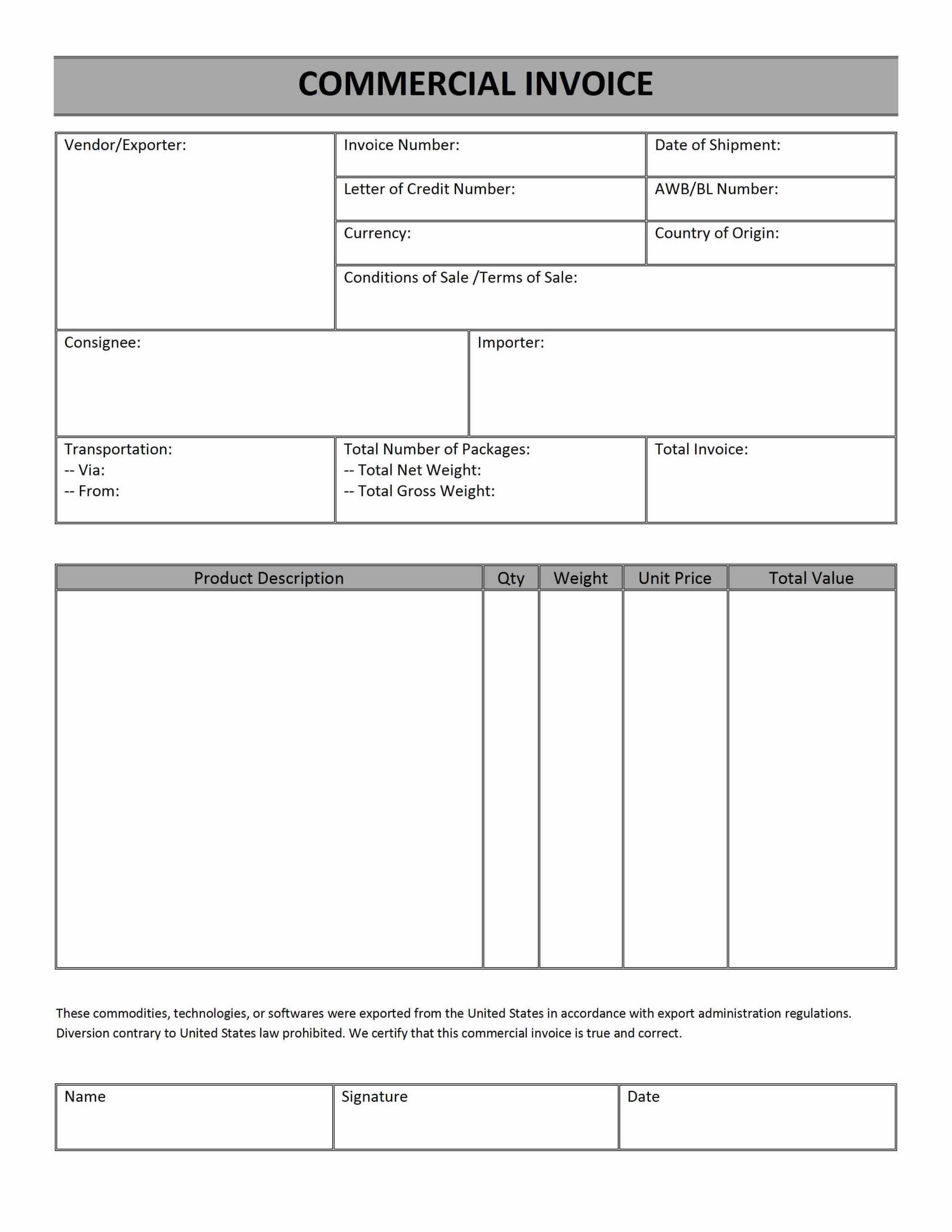 029 Commercial Invoice Word Templates Free Ms Inside Pertaining To Commercial Invoice Template Word Doc