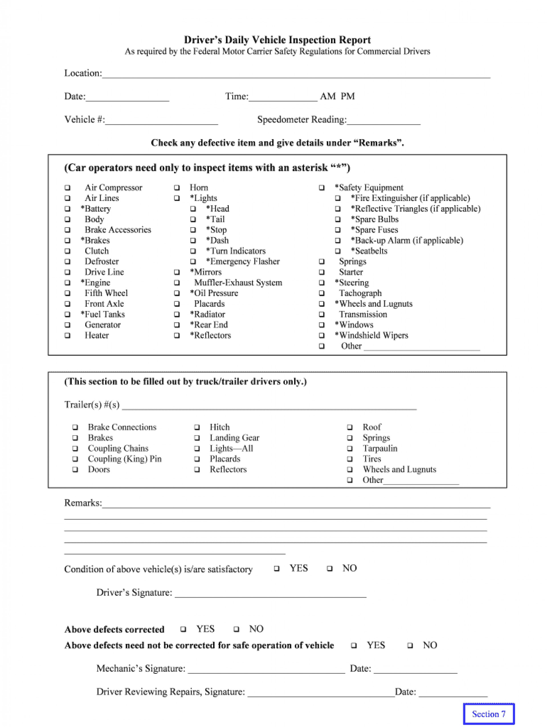 030 Driver Vehicle Inspection Report Template Top Ideas Free Throughout Daily Inspection Report Template
