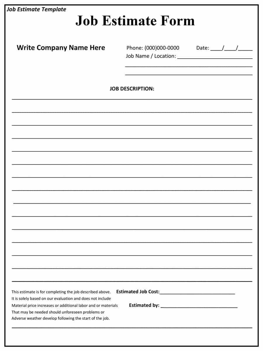 031 Blank Estimate Template Job Description Free Incredible Intended For Blank Estimate Form Template