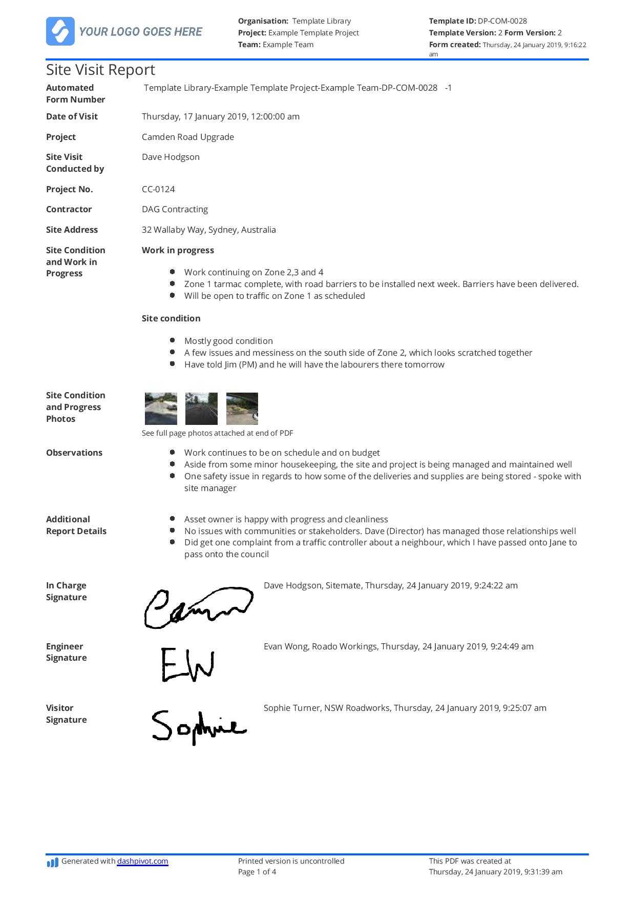 032 Template Ideas Site Visit Report Page Daily Construction Pertaining To Site Visit Report Template