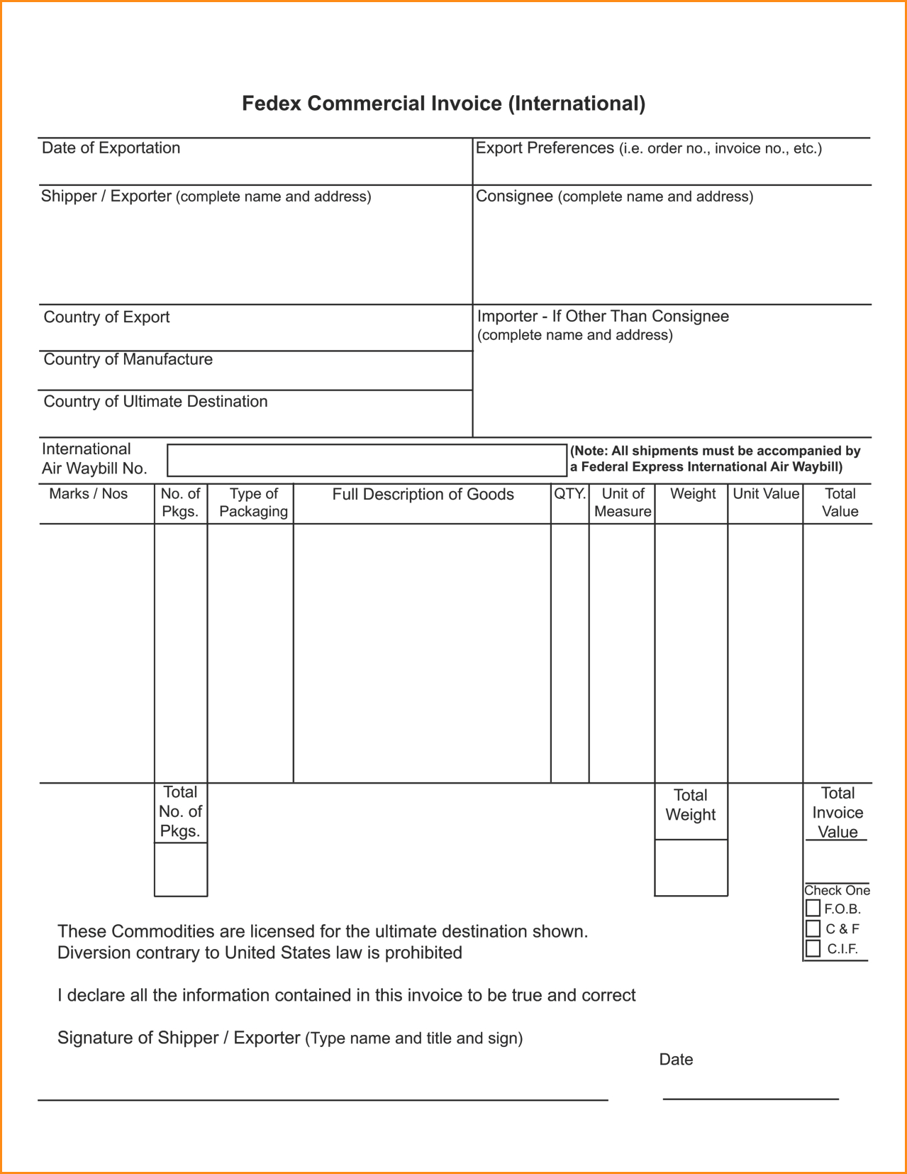 033 Commercial Invoice Template Word Fedex Fresh Tracking Regarding Commercial Invoice Template Word Doc