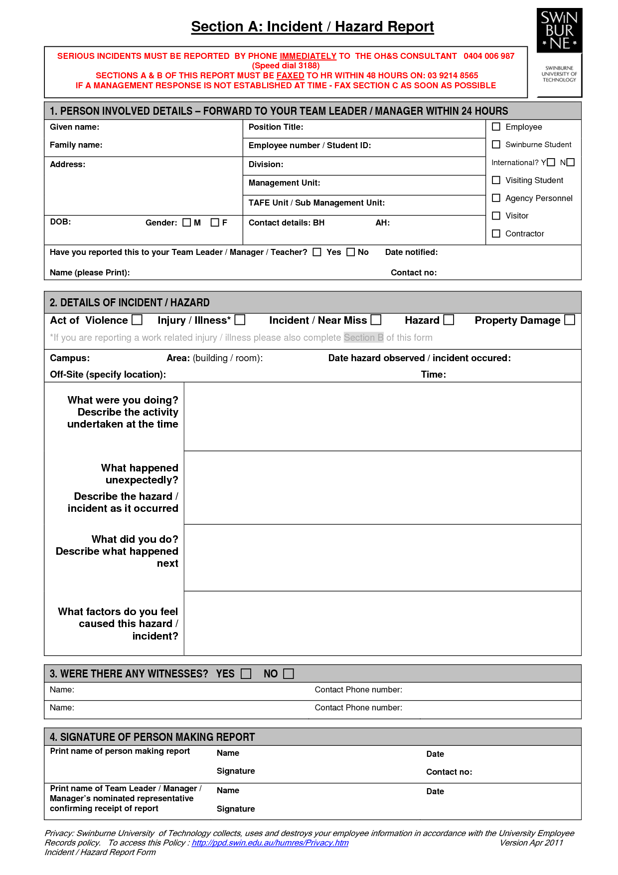 033 Uncategorized Inspirational Incident Hazard Report Form For Hazard Incident Report Form Template