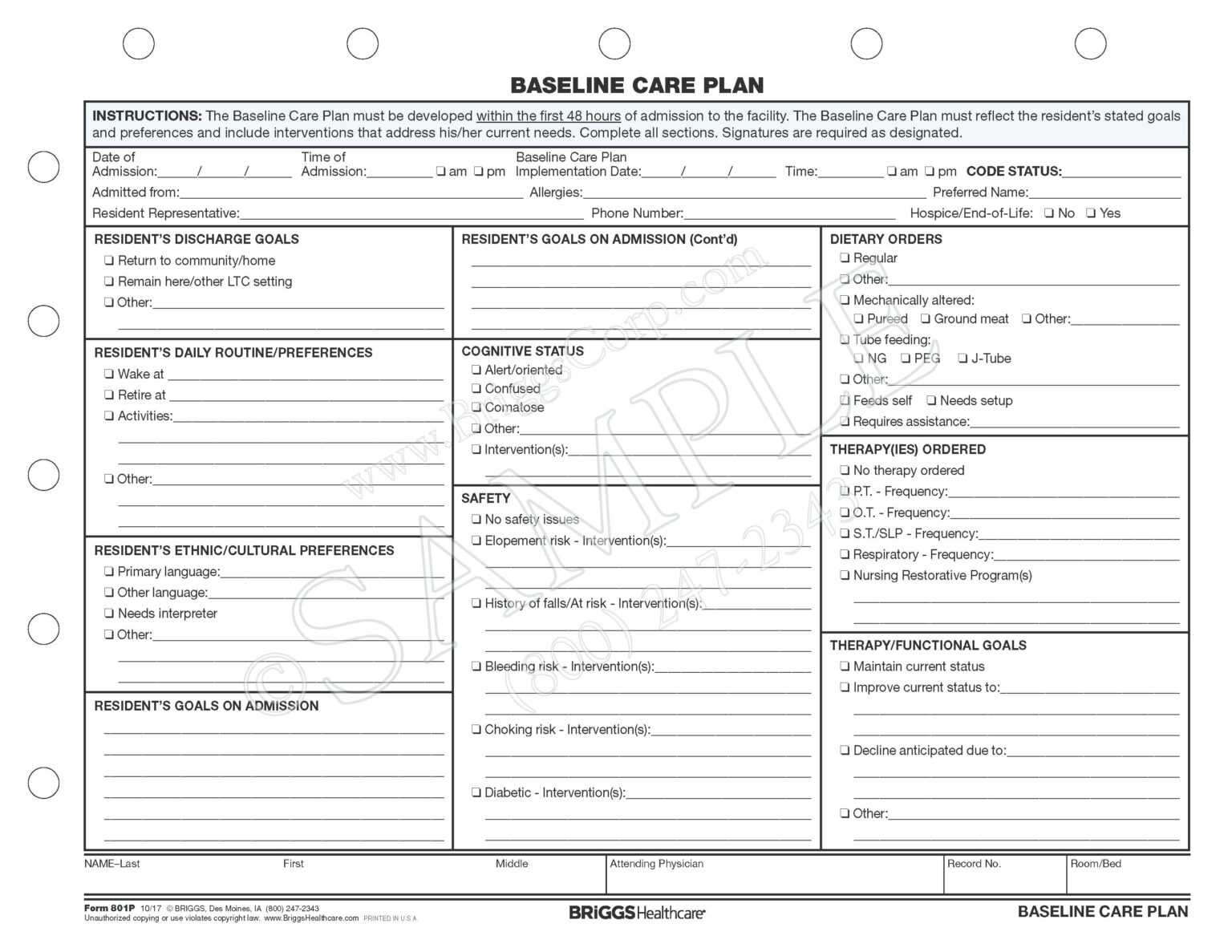 035 Nursing Care Plan Template Forms Baseline Form Regarding Nursing 