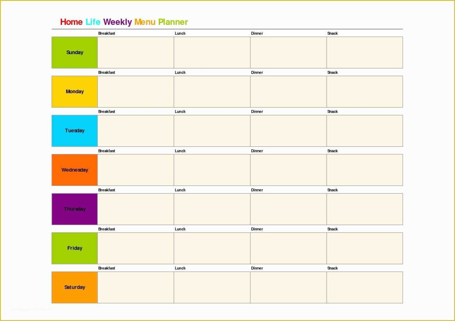 Weekly Meal Planner Template Word