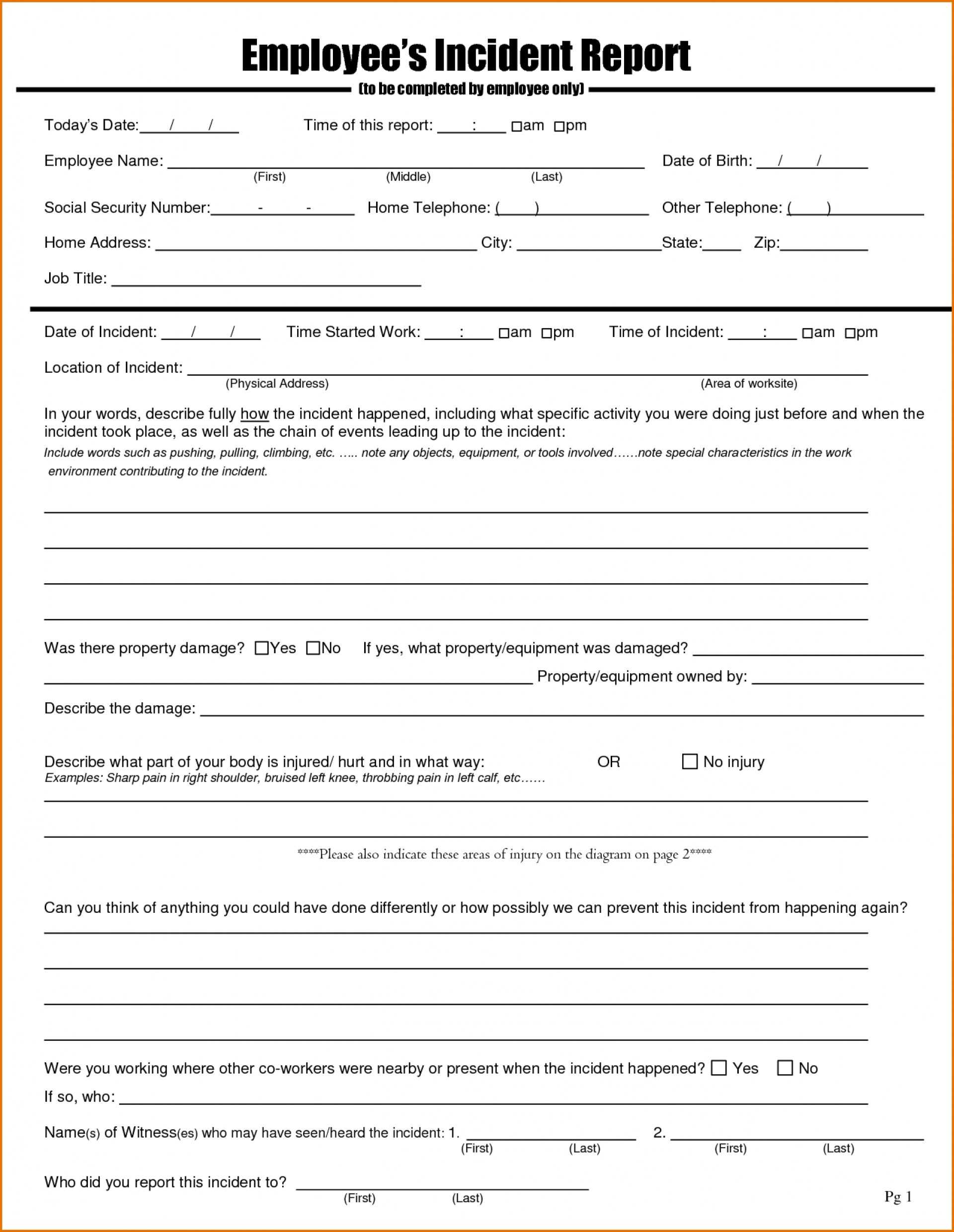 045 Examples Of An Incident Report And Best Photos Employee Within Employee Incident Report Templates