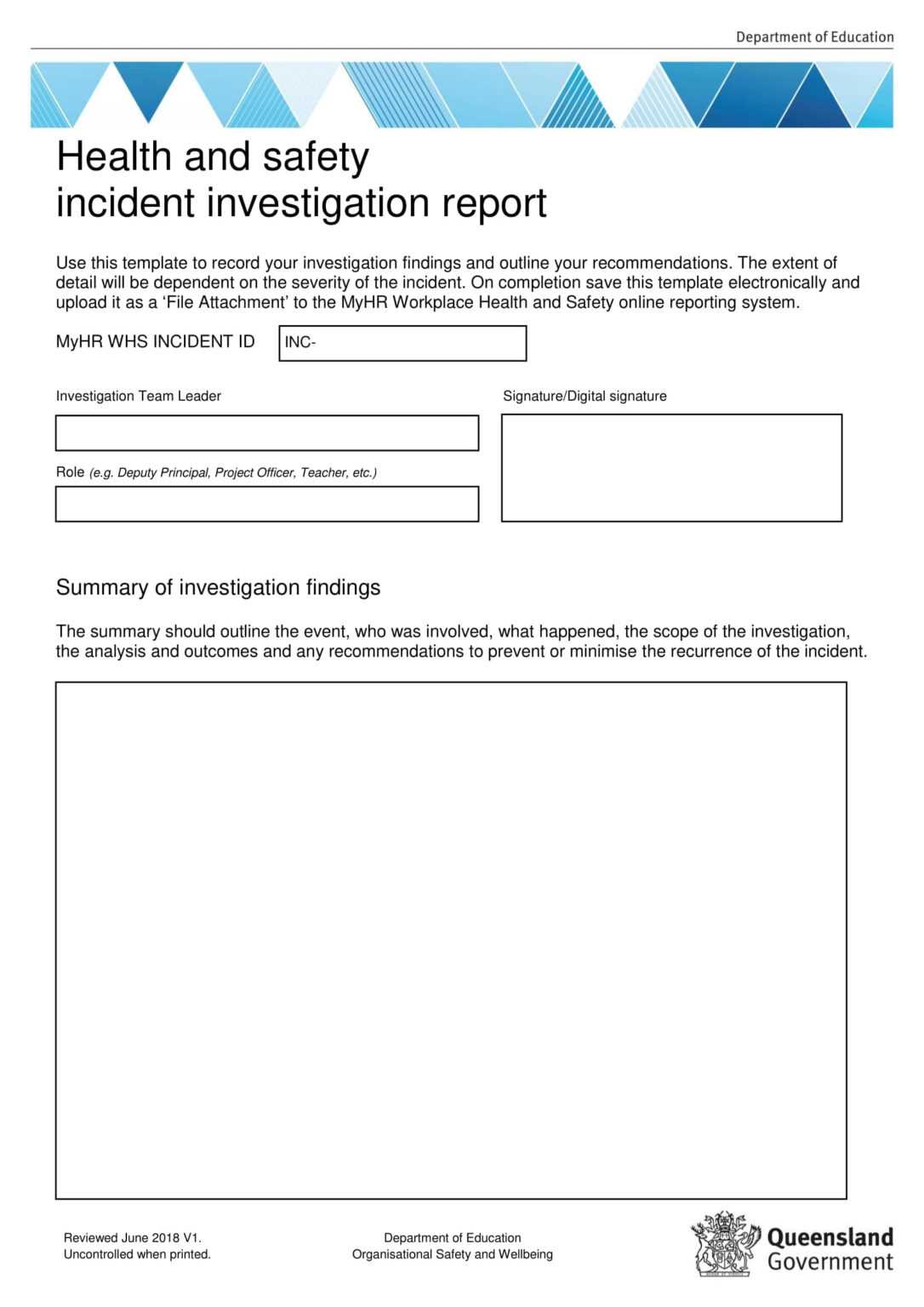 hr investigation summary report template