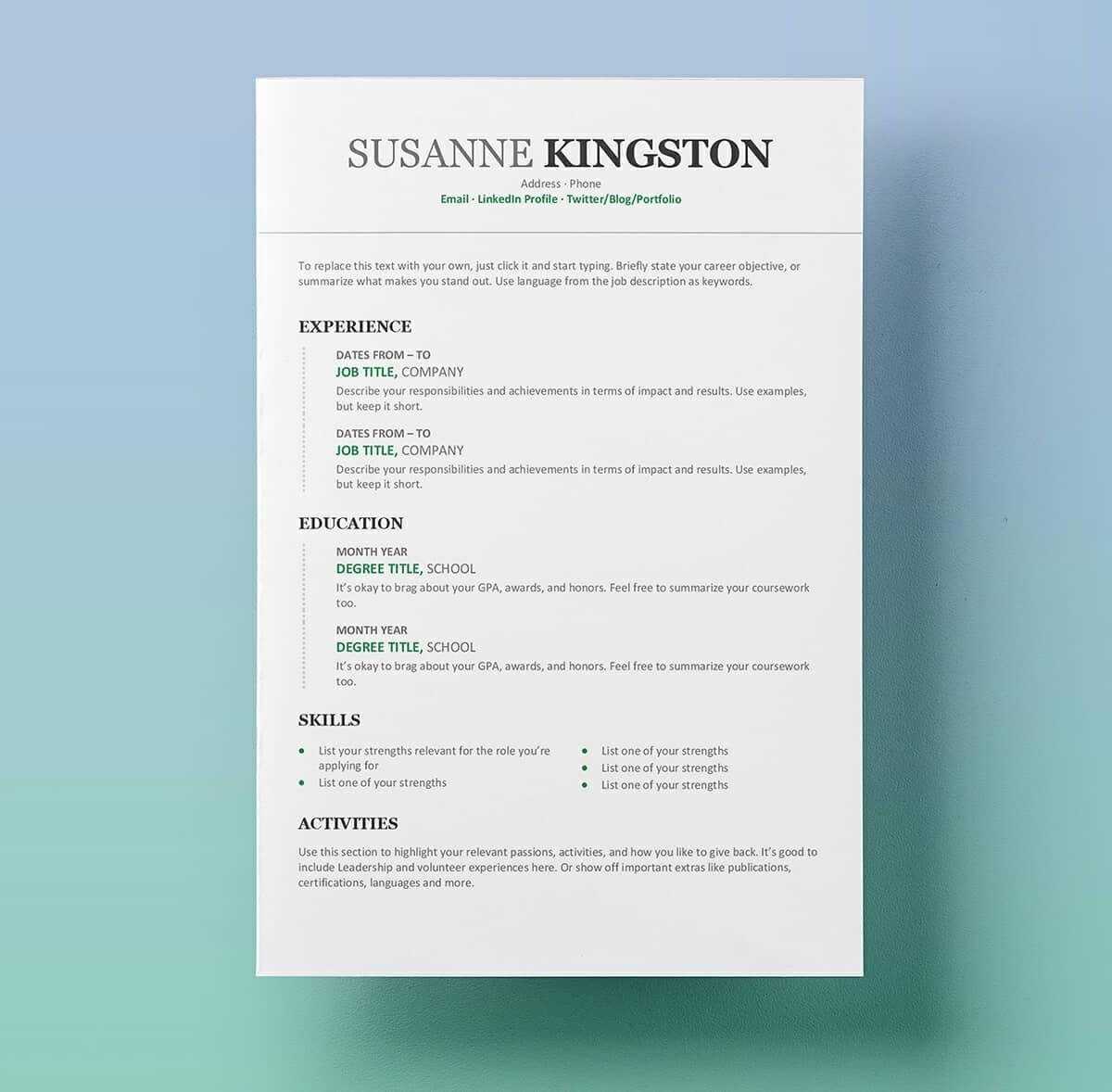 11 Free Professional Resume Templates Microsoft Word Format Pertaining To Free Resume Template Microsoft Word