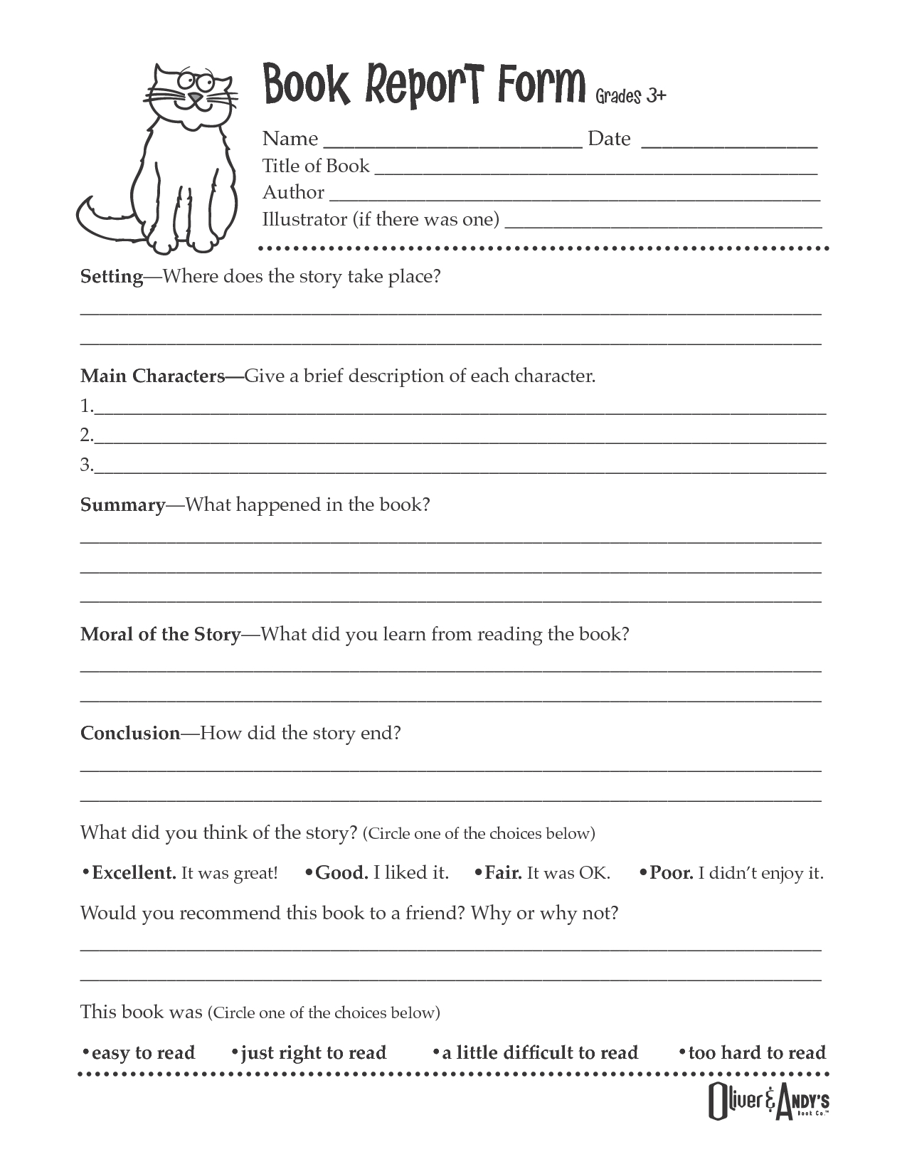 11 Thand 12 Grade Summer Reading 2013 Book Report Examples Intended For 1St Grade Book Report Template