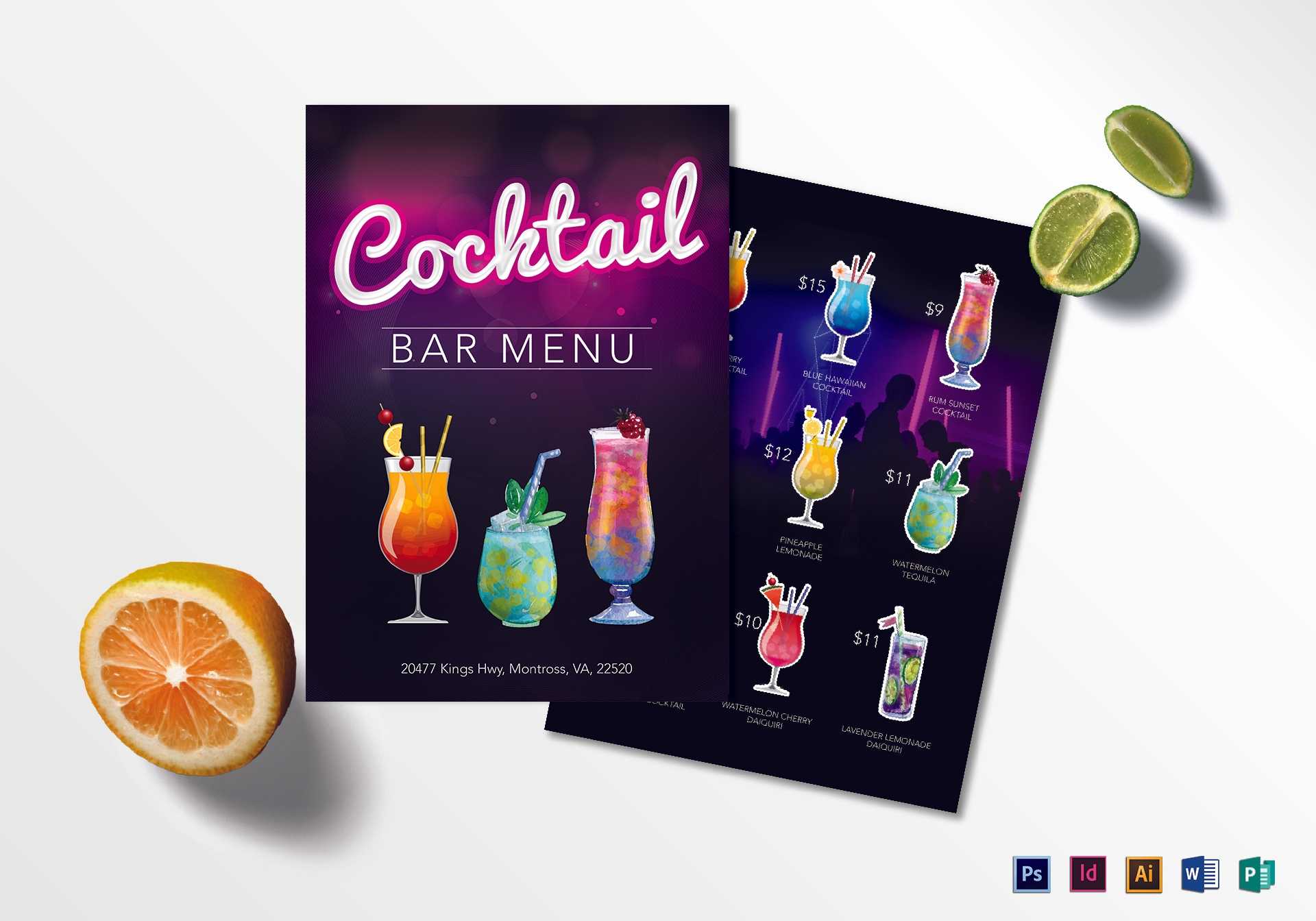 15+ Cocktail Drinks Menu Templates – Word, Psd | Free In Cocktail Menu Template Word Free