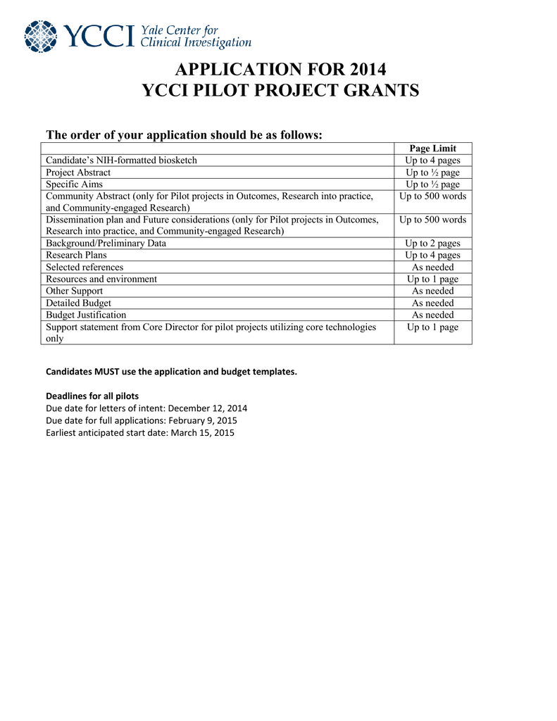 2014 Ycci Pilot Application Within Nih Biosketch Template Word