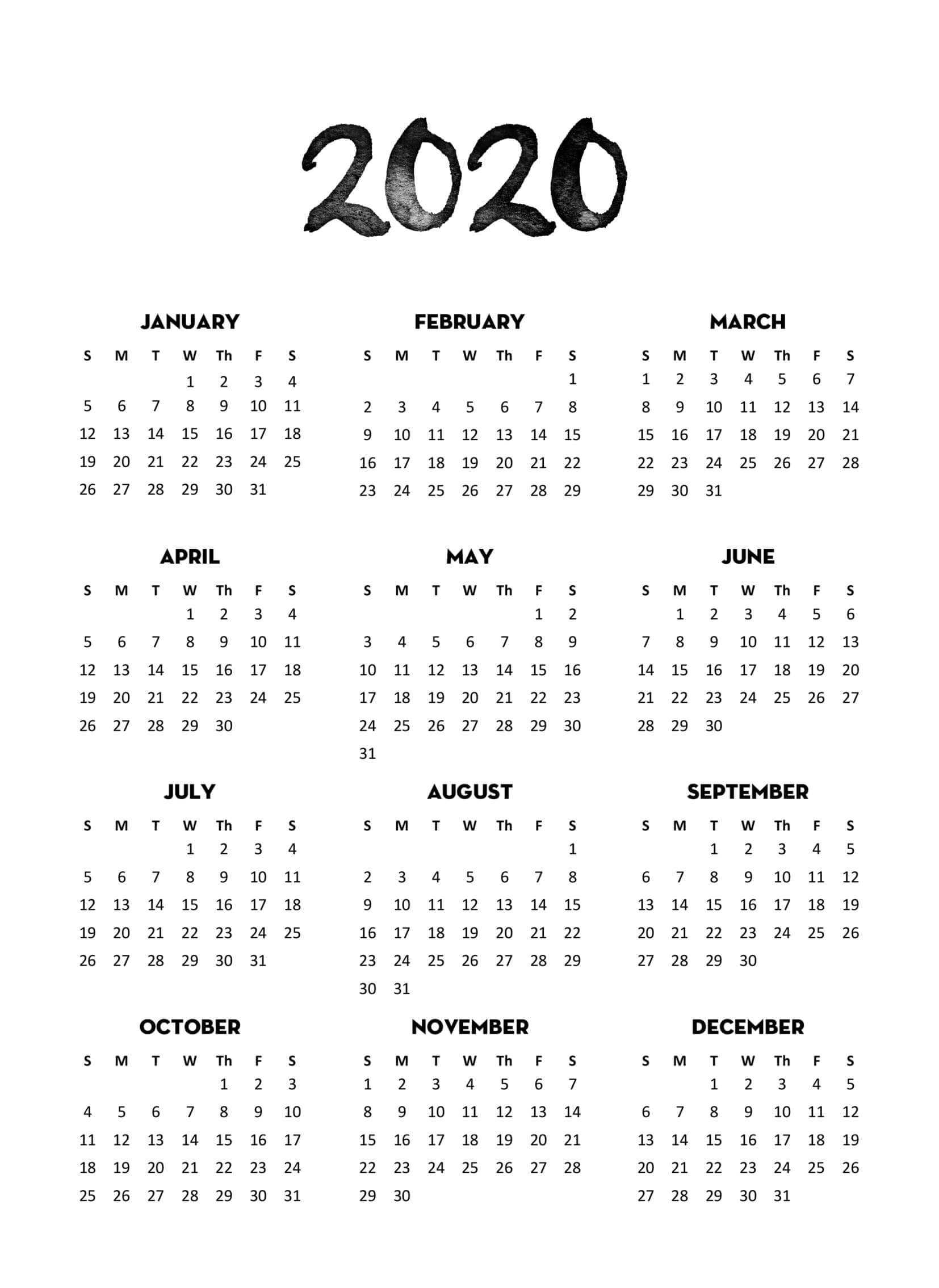 2020 Year At A Glance Printable Calendar – Raptor.redmini.co With Month At A Glance Blank Calendar Template