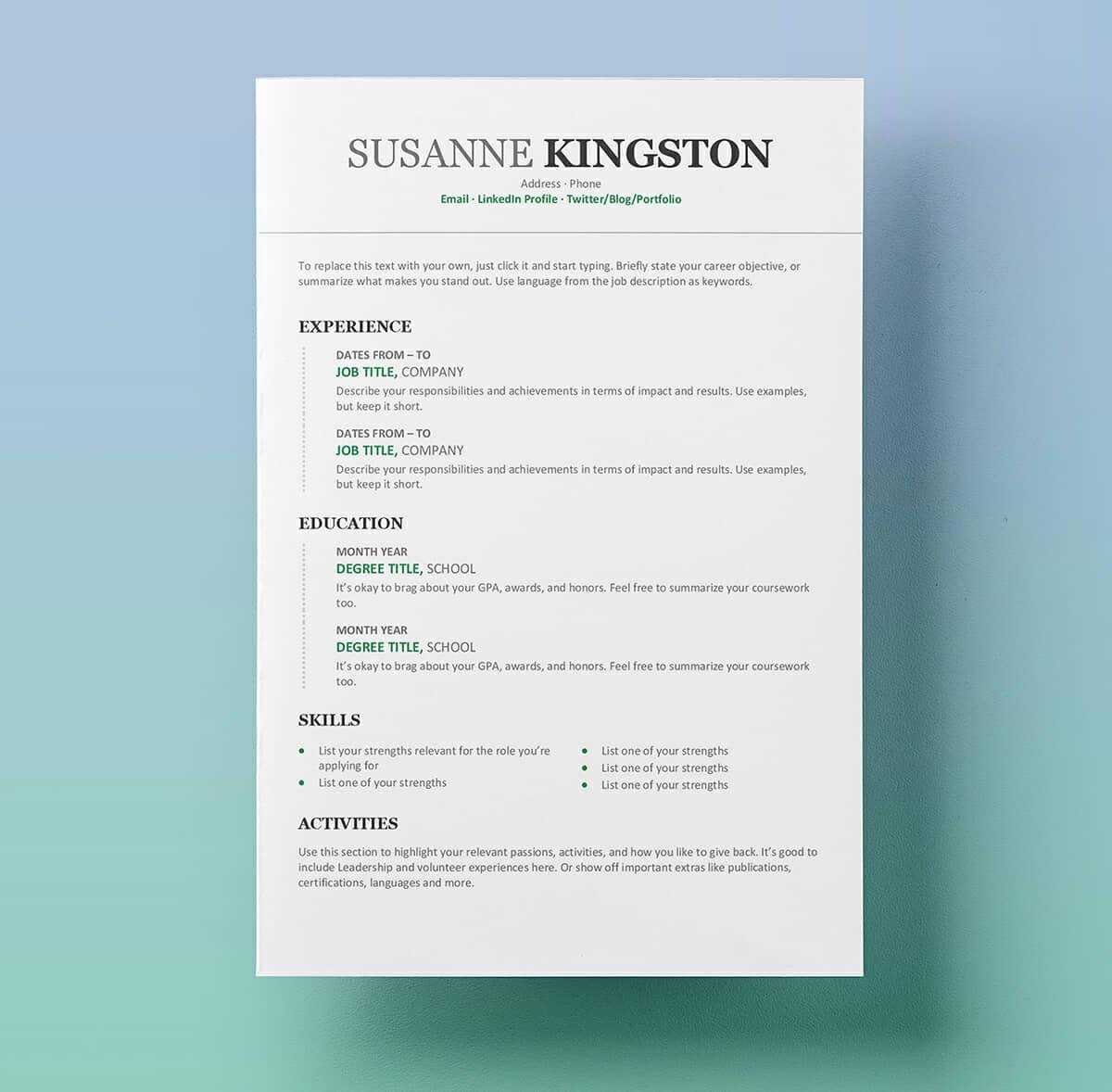 25 Resume Templates For Microsoft Word [Free Download] Regarding Microsoft Word Resume Template Free